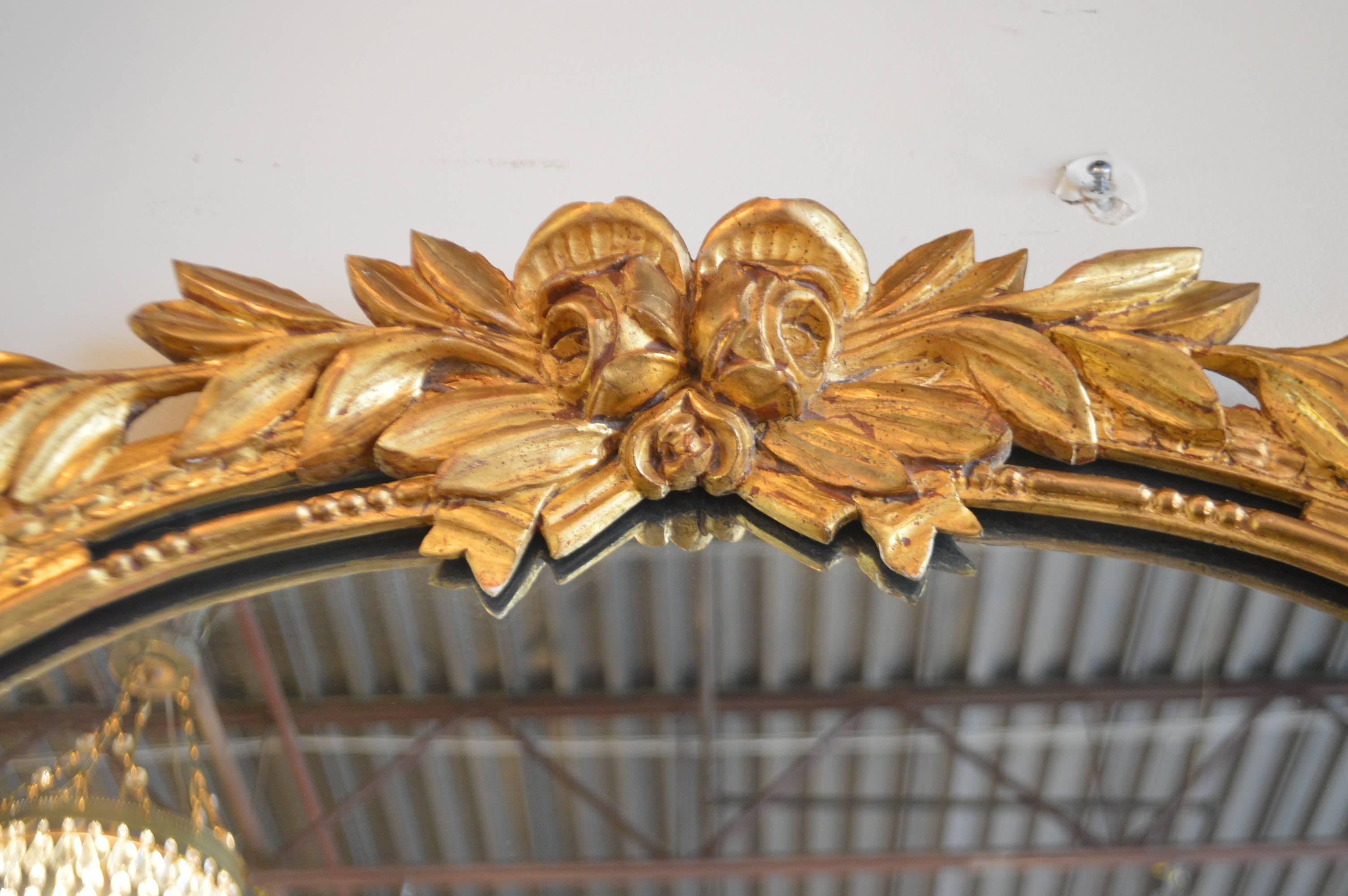 Wood 19th Century Louis XVI Style Gilded Mirror, Carved Details of Roses, Acanthus