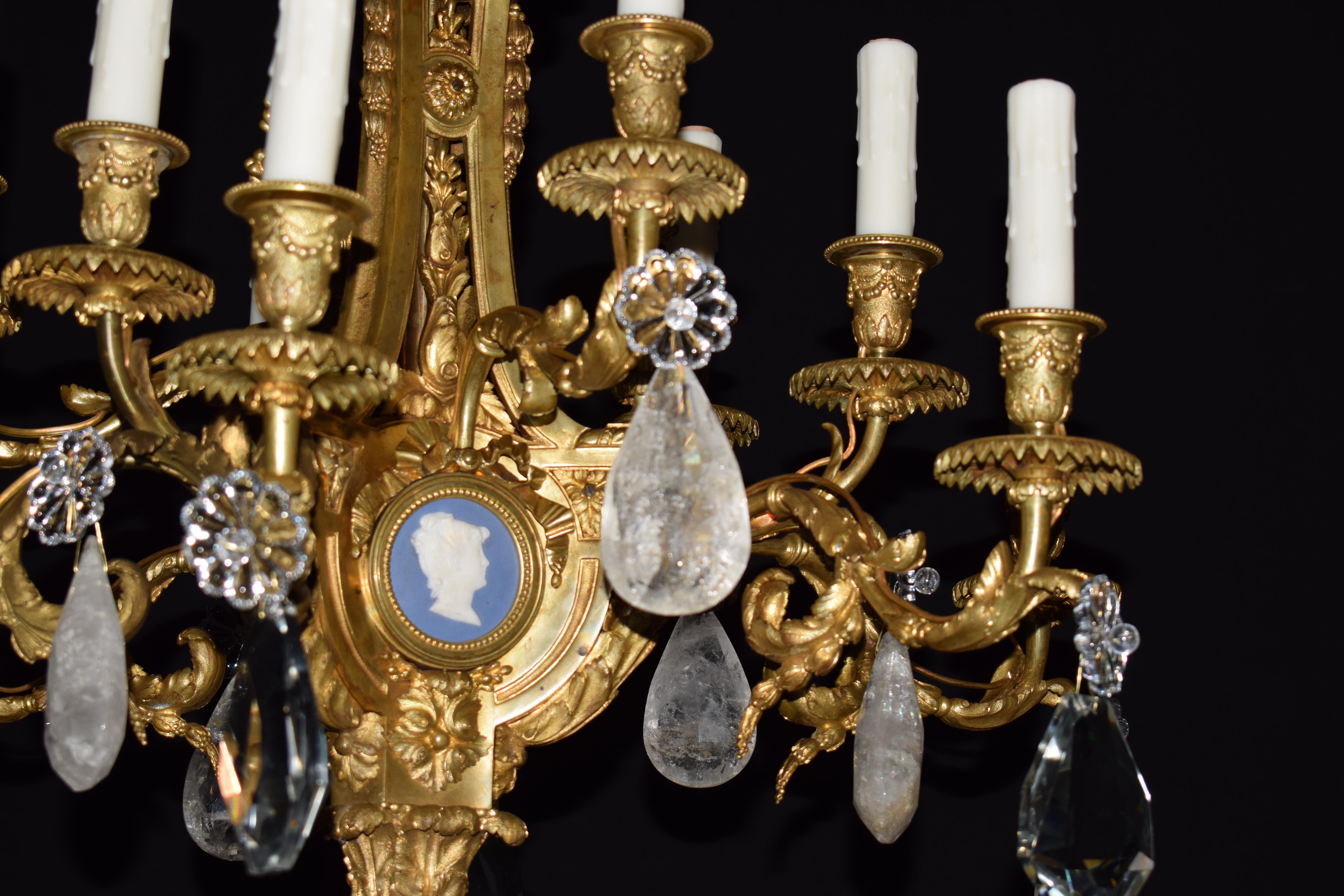 19th Century Louis XVI Style Gilt Bronze, Crystal and Rock Crystal Chandelier For Sale 1