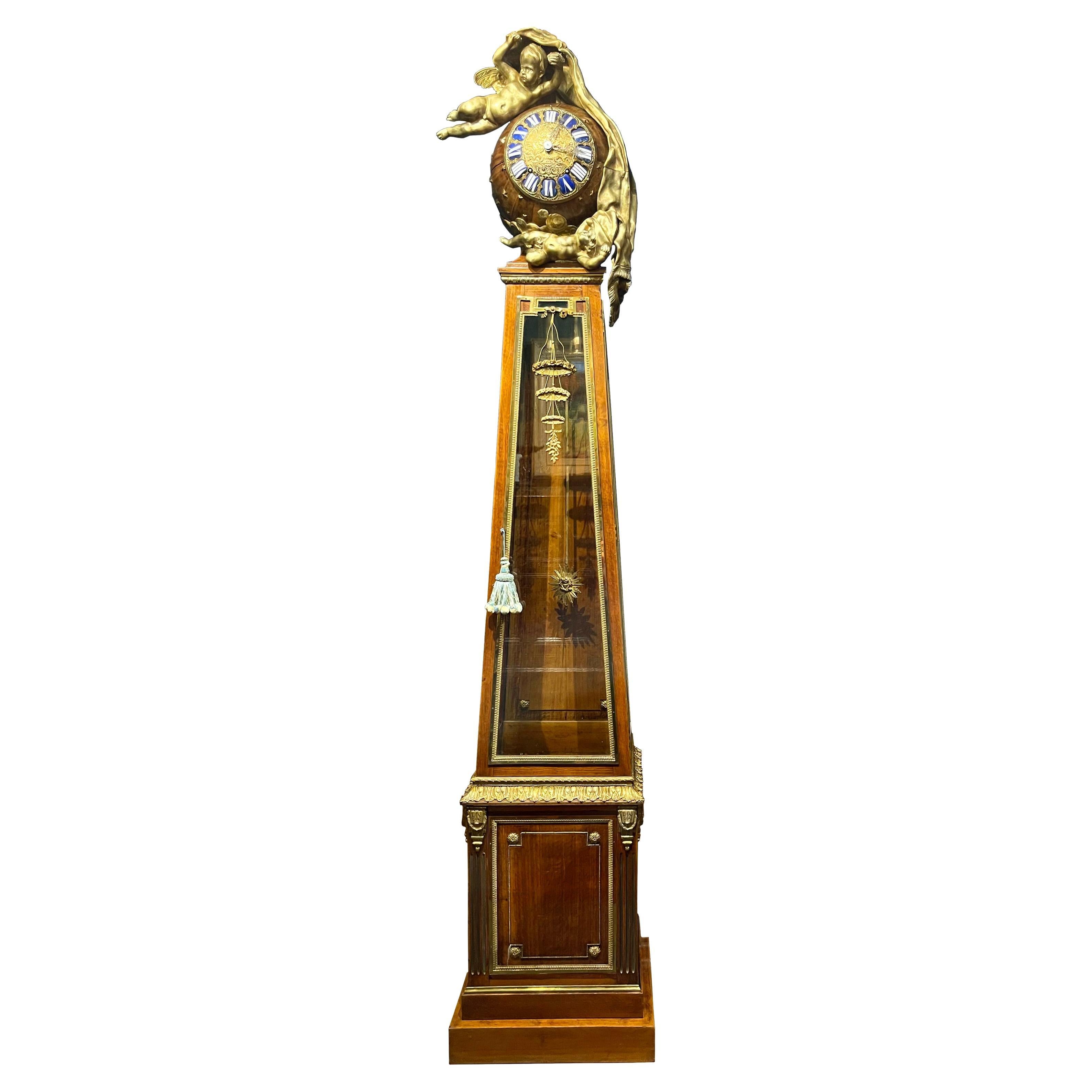 19th Century Louis XVI Style Gilt Bronze & Mahogany Grandfather Clock For Sale