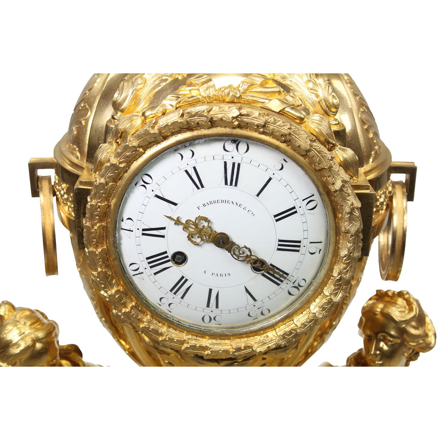 Kaminuhr aus vergoldeter Bronze im Louis-XVI.-Stil von Henri Picard & Fedinand Barbedienne im Angebot 5