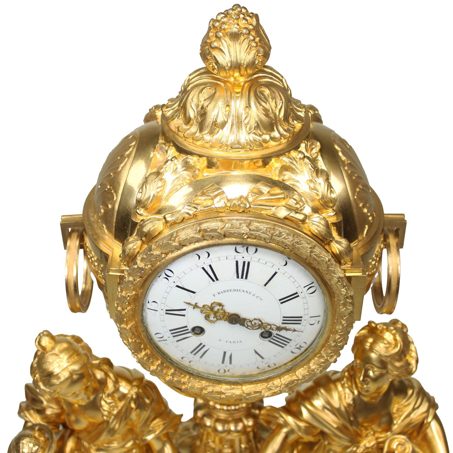 Louis XVI Style Gilt-Bronze Mantel Clock by Henri Picard & Fedinand Barbedienne For Sale 3