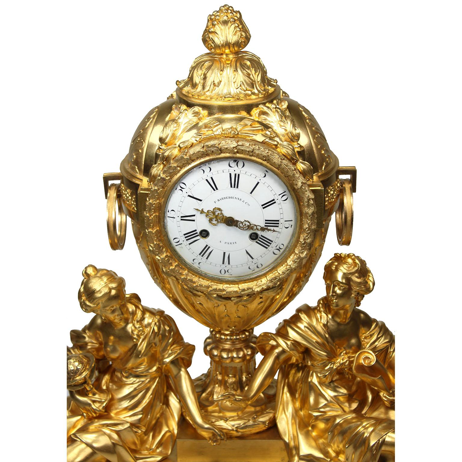 Kaminuhr aus vergoldeter Bronze im Louis-XVI.-Stil von Henri Picard & Fedinand Barbedienne (Französisch) im Angebot