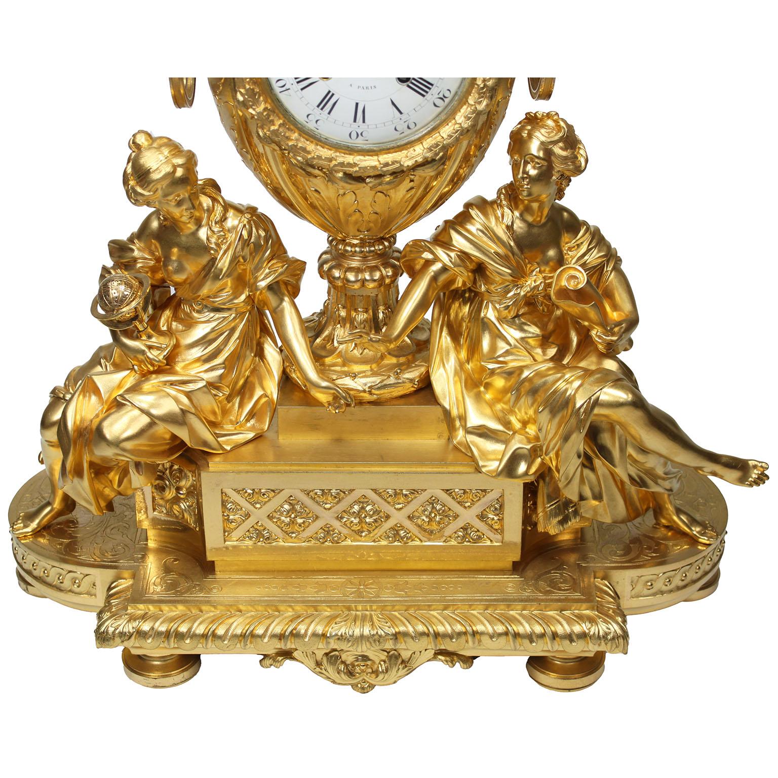Kaminuhr aus vergoldeter Bronze im Louis-XVI.-Stil von Henri Picard & Fedinand Barbedienne (Vergoldet) im Angebot