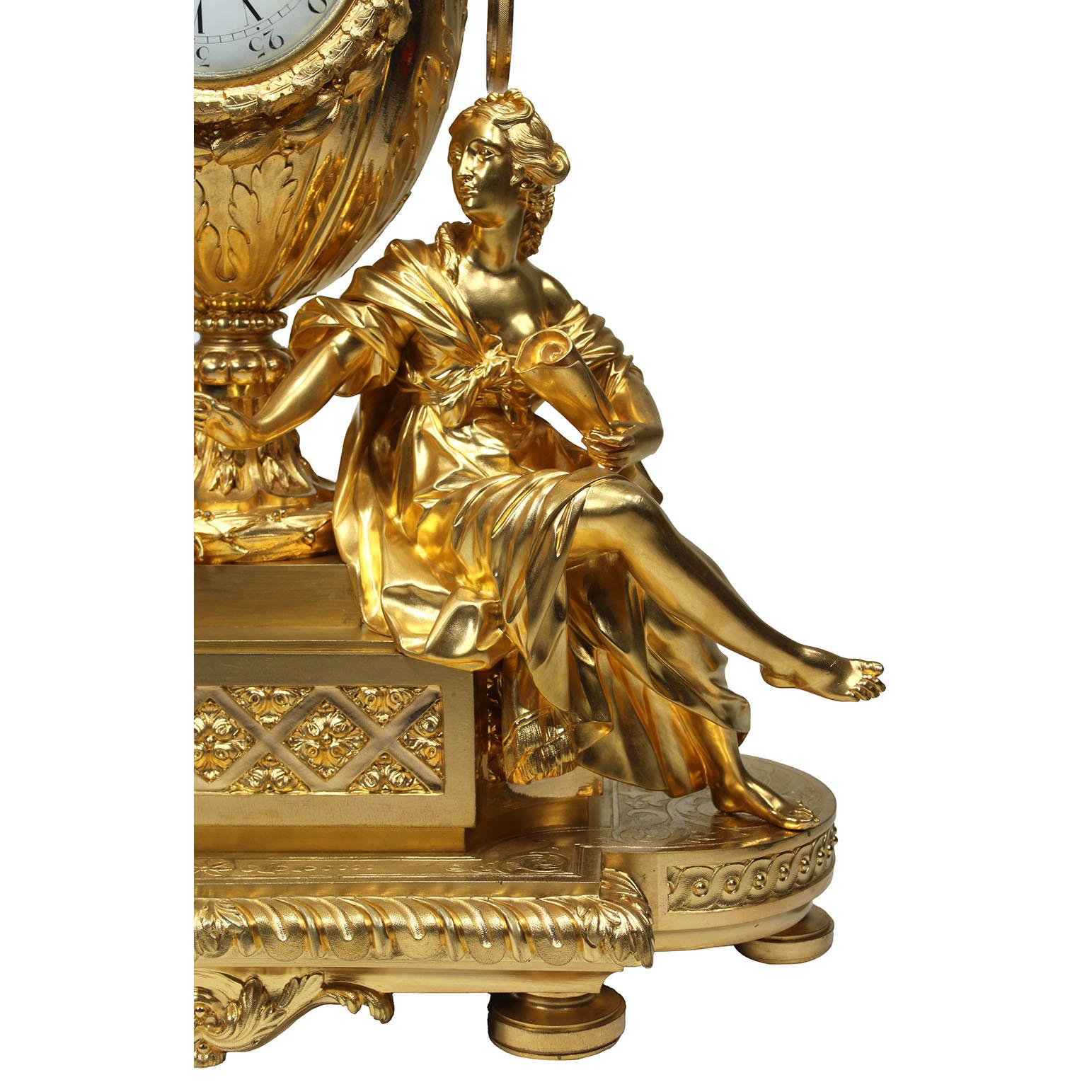 Kaminuhr aus vergoldeter Bronze im Louis-XVI.-Stil von Henri Picard & Fedinand Barbedienne (19. Jahrhundert) im Angebot