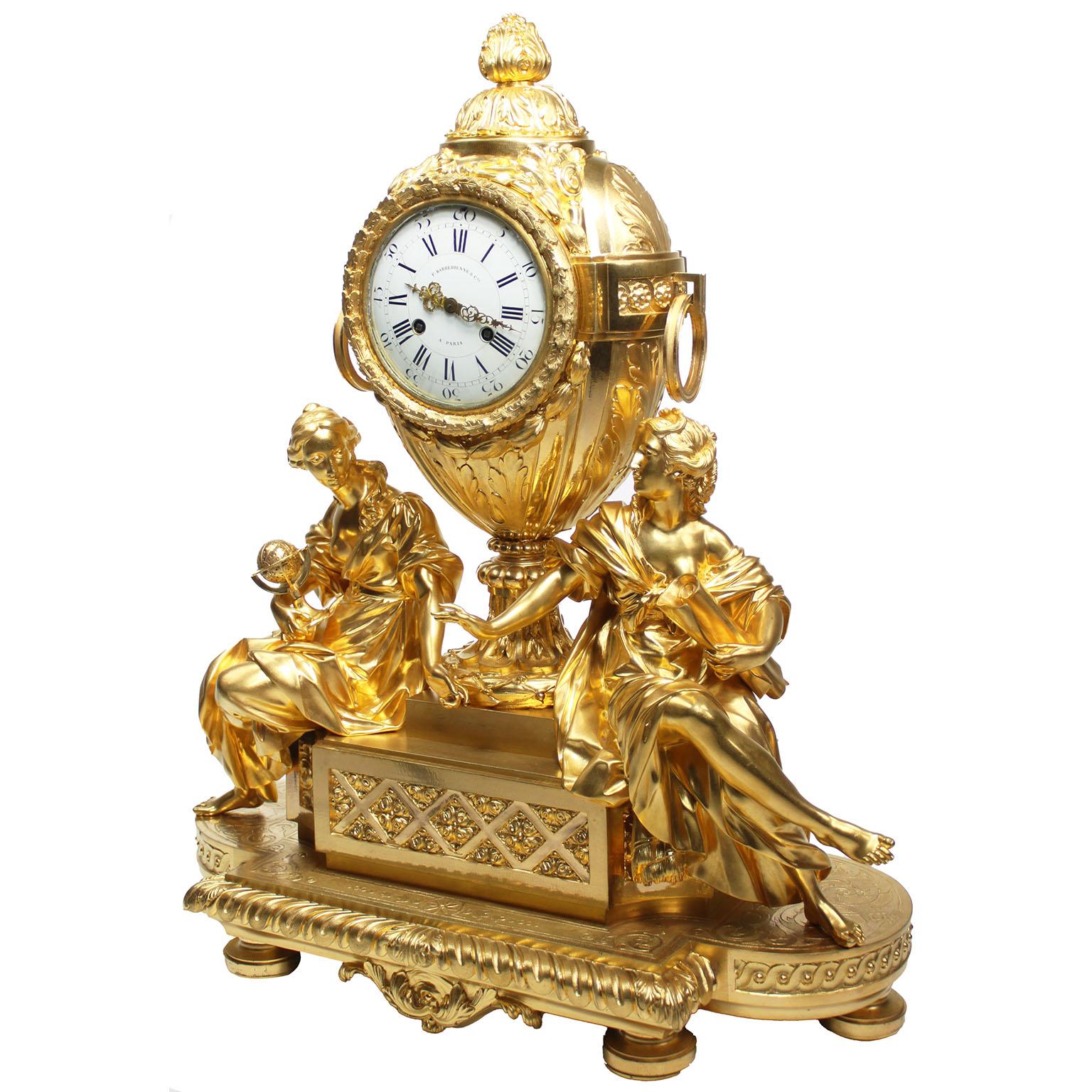 A Very Fine French 19th Century Gilt-Bronze Figural Mantel Clock, Horloge à Poser, by Henri Picard and Fedinand Barbedienne  - ‘F. Barbédienne & Cie. / A Paris’, after the model by Étienne Martincourt (French, died after 1791, master 1762). The twin