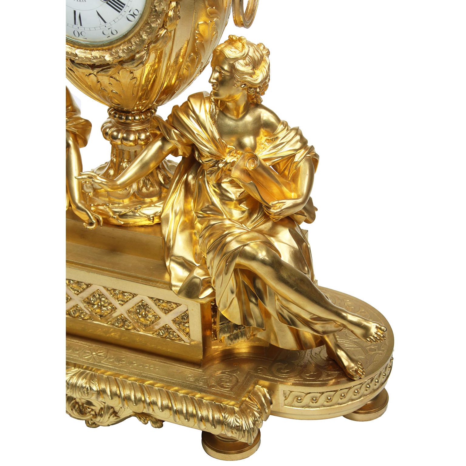 Louis XVI Style Gilt-Bronze Mantel Clock by Henri Picard & Fedinand Barbedienne For Sale 1