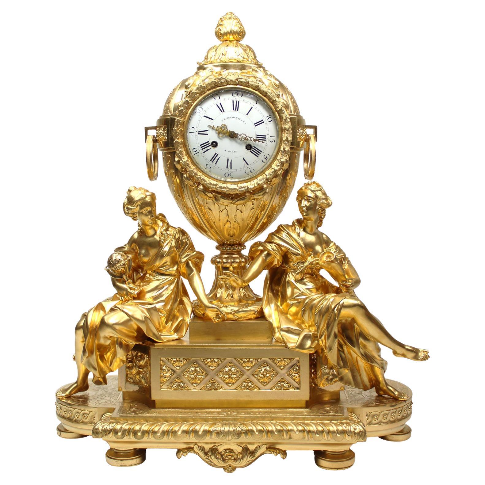 Kaminuhr aus vergoldeter Bronze im Louis-XVI.-Stil von Henri Picard & Fedinand Barbedienne im Angebot