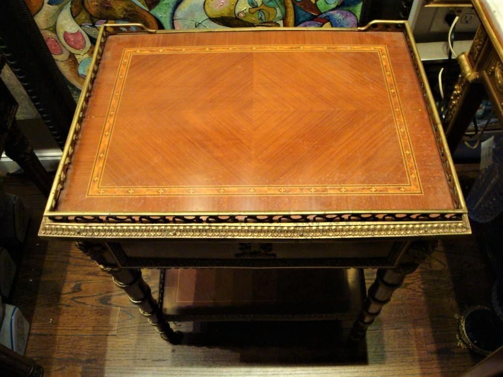 French 19th Century Louis XVI Style Gilt Bronze Mounted Mahagony Marquetry Side Table For Sale