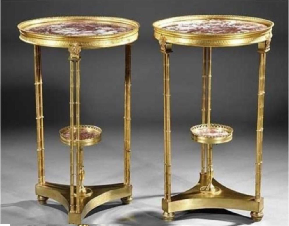 French 19th Century Louis XVI Style Gilt Bronze Mounted Mahagony Marquetry Side Tables For Sale