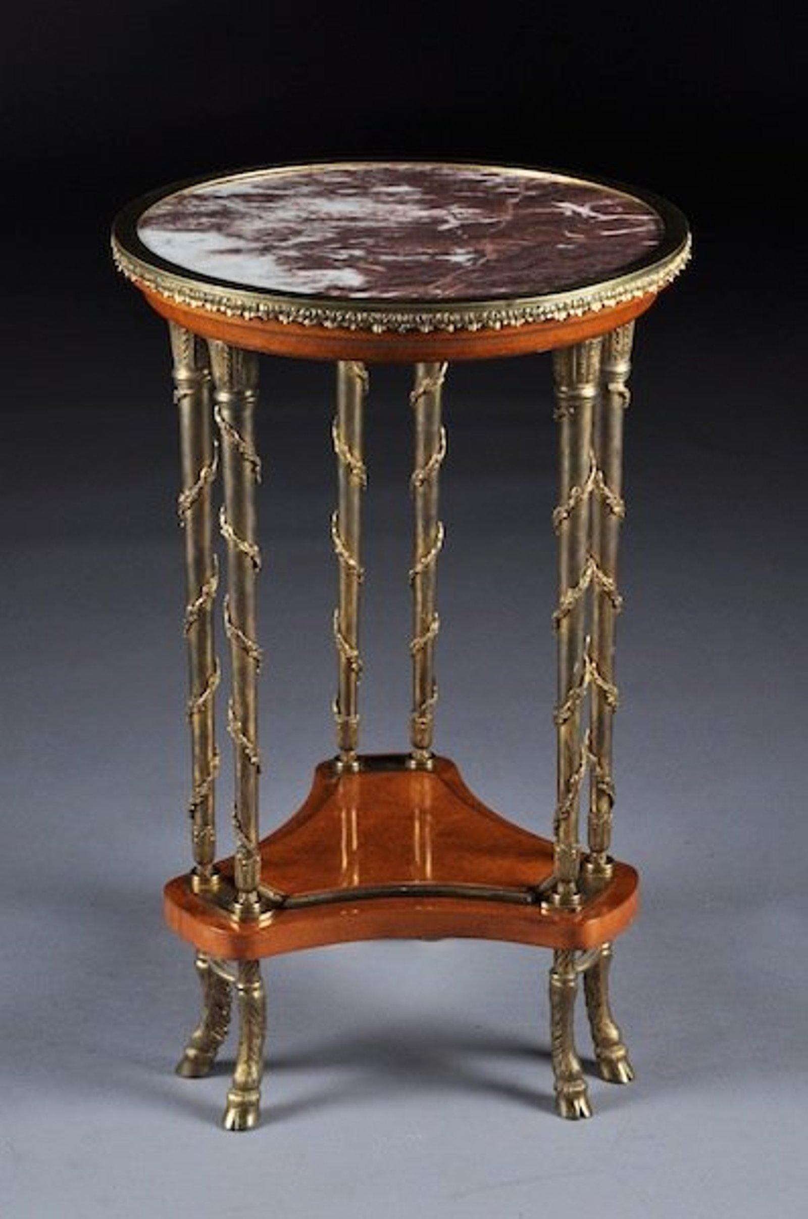 19th Century Louis XVI Style Gilt Bronze Mounted Mahagony Marquetry Side Table In Good Condition For Sale In New York, NY
