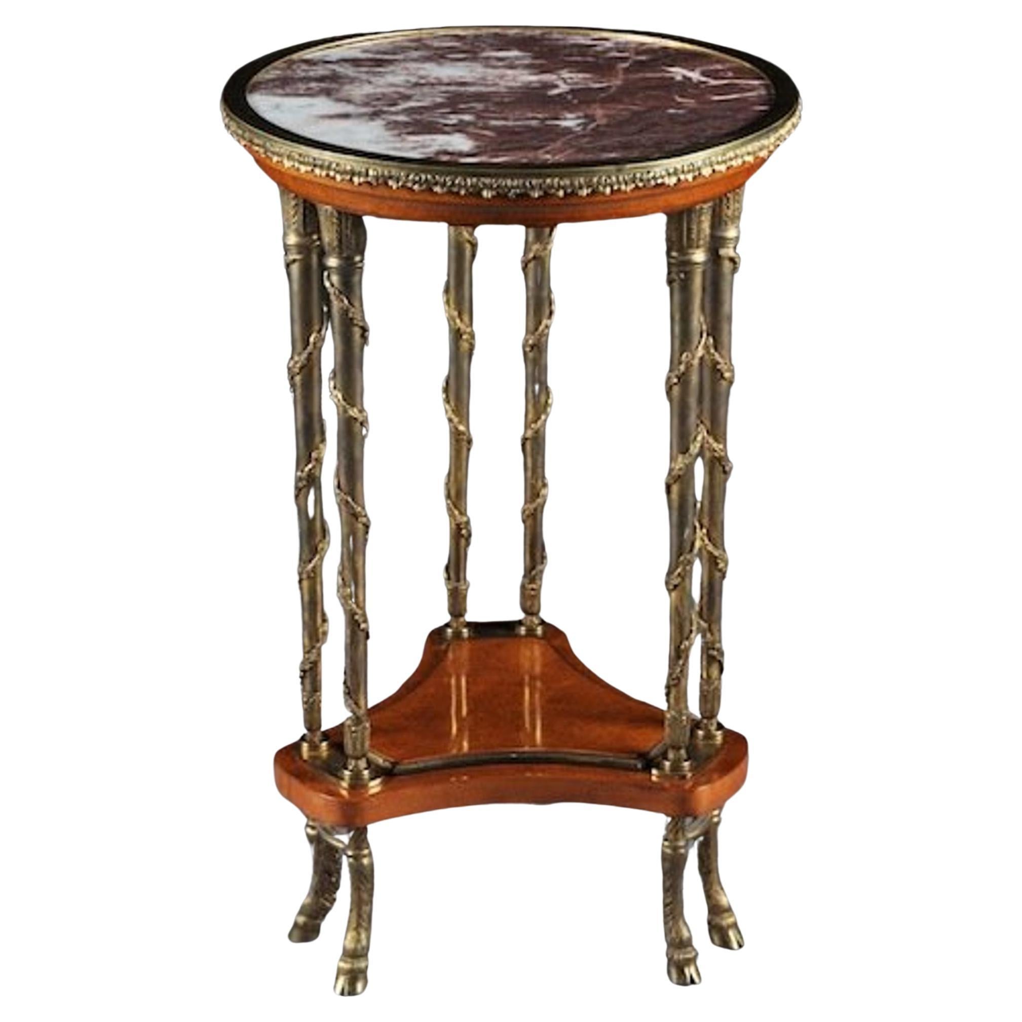 19th Century Louis XVI Style Gilt Bronze Mounted Mahagony Marquetry Side Table For Sale