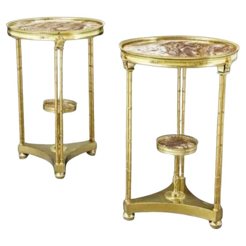 19th Century Louis XVI Style Gilt Bronze Mounted Mahagony Marquetry Side Tables