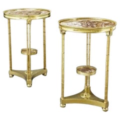 Antique 19th Century Louis XVI Style Gilt Bronze Mounted Mahagony Marquetry Side Tables