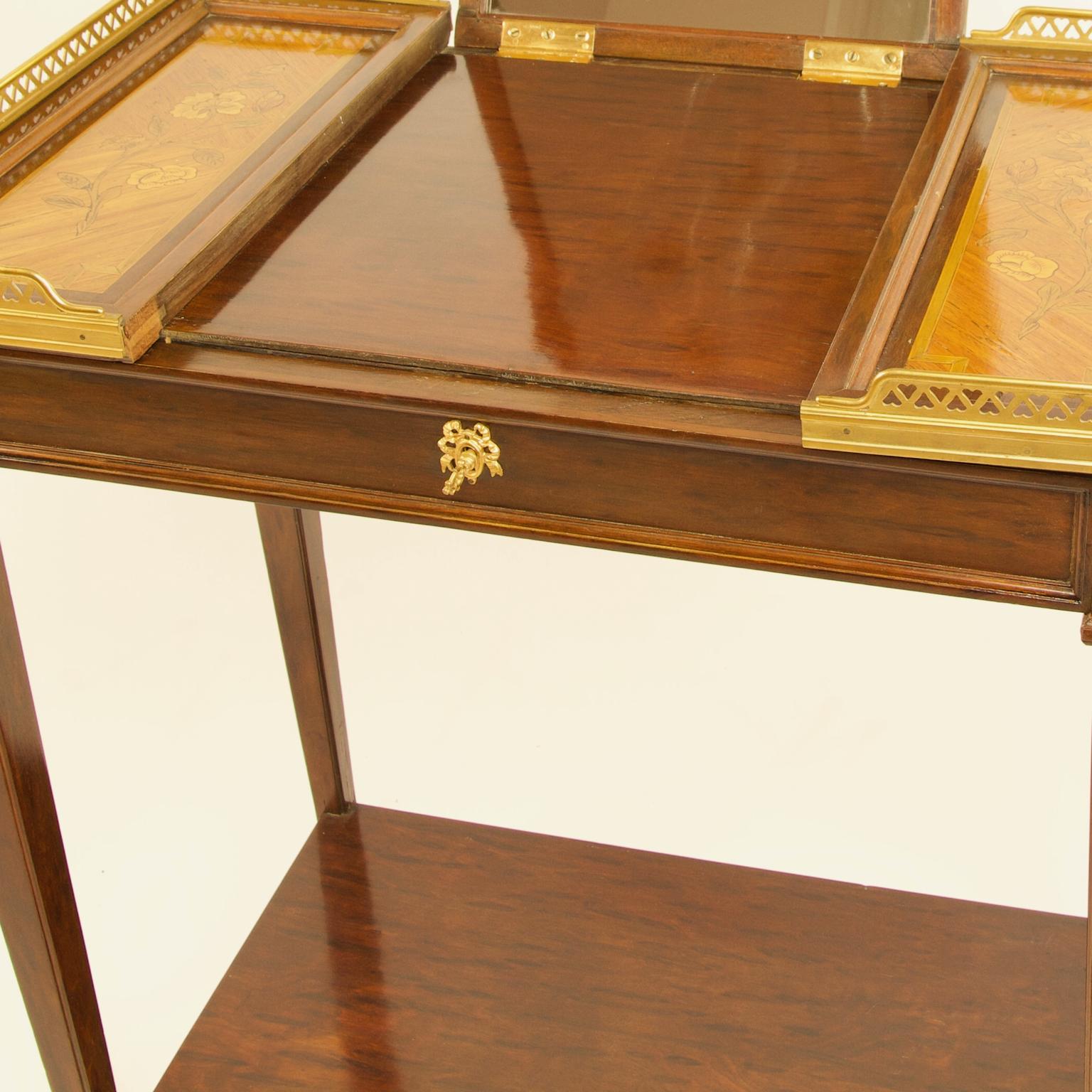 19th Century Louis XVI Style Gilt Bronze Mounted Marquetry Poudreuse or Vanity For Sale 12