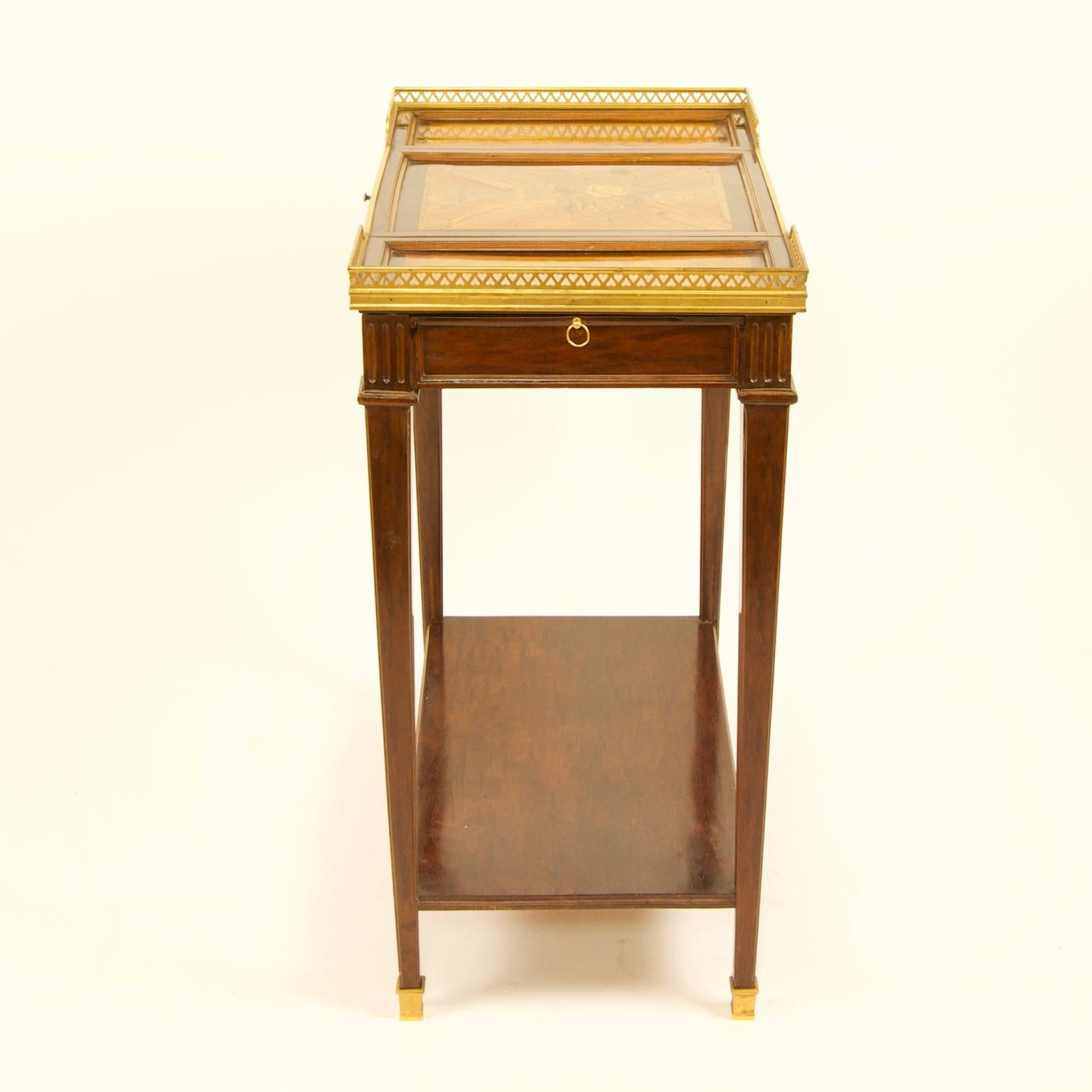 French 19th Century Louis XVI Style Gilt Bronze Mounted Marquetry Poudreuse or Vanity For Sale