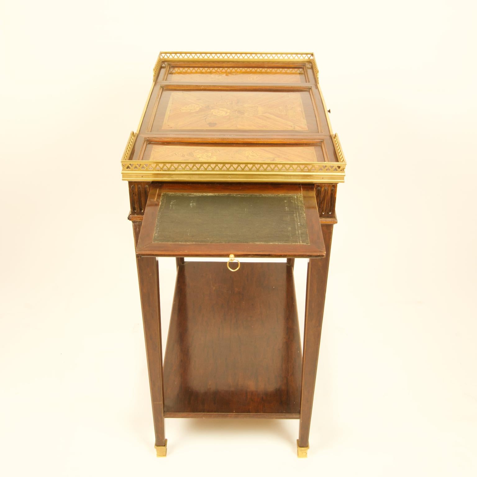 19th Century Louis XVI Style Gilt Bronze Mounted Marquetry Poudreuse or Vanity For Sale 1