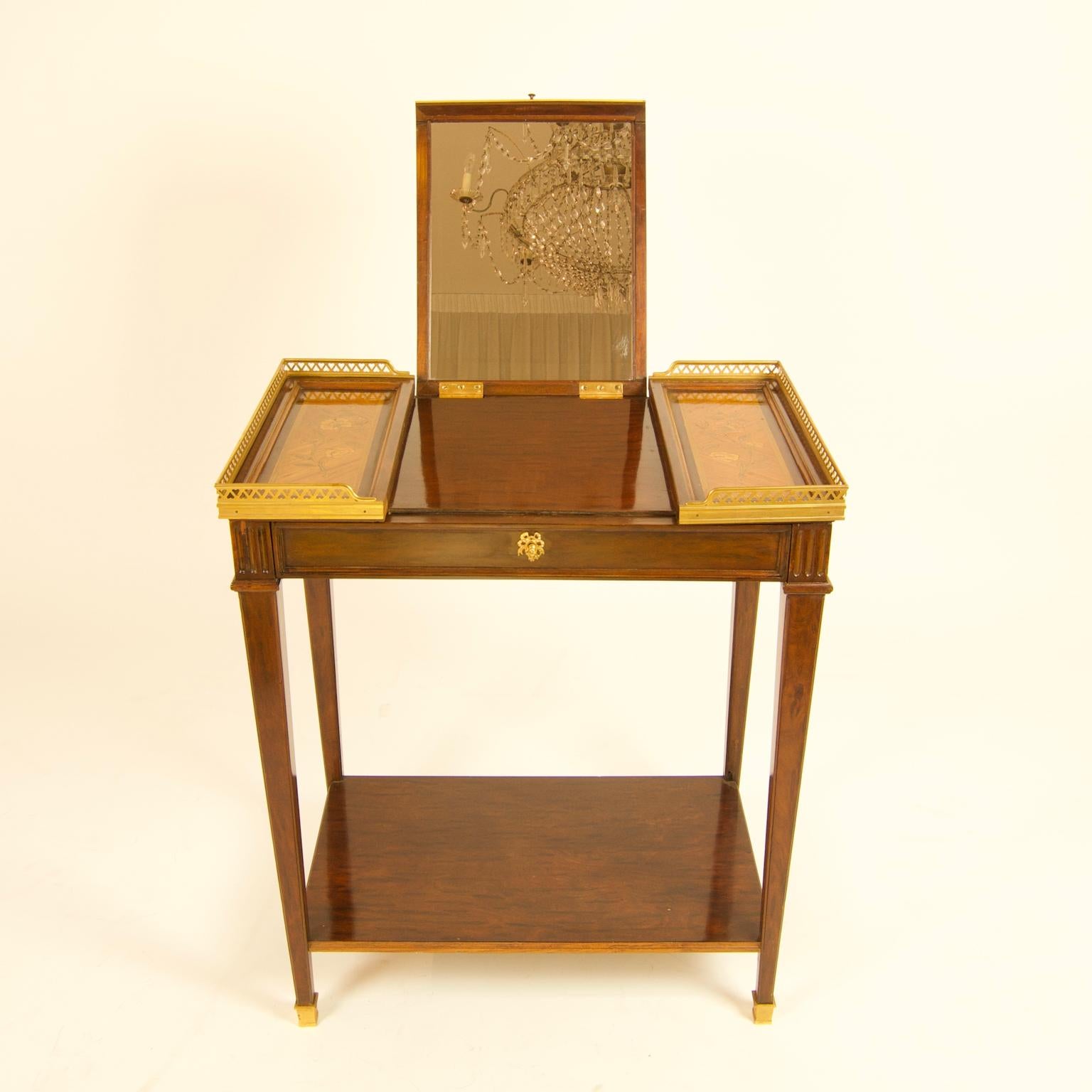19th Century Louis XVI Style Gilt Bronze Mounted Marquetry Poudreuse or Vanity For Sale 4