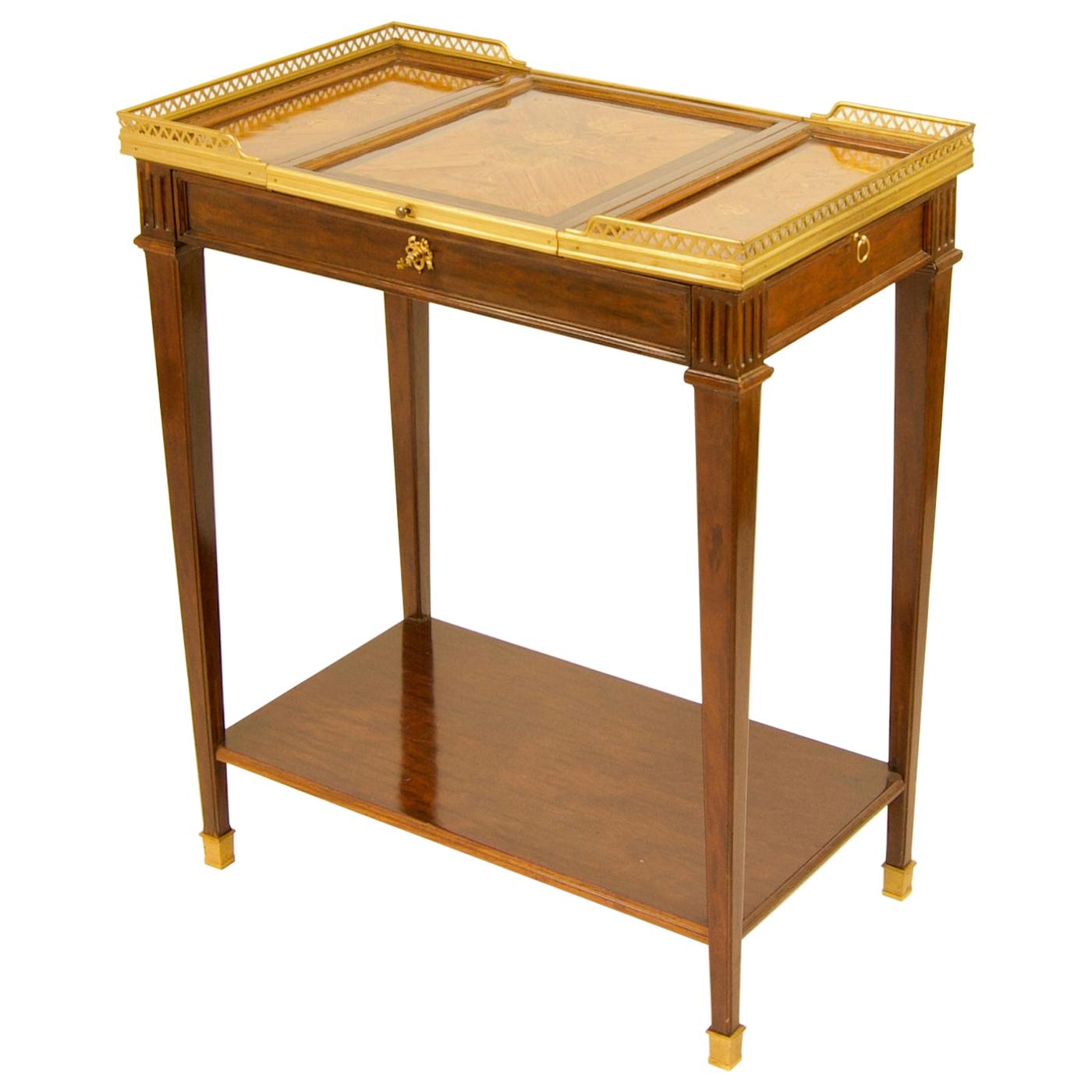 19th Century Louis XVI Style Gilt Bronze Mounted Marquetry Poudreuse or Vanity For Sale