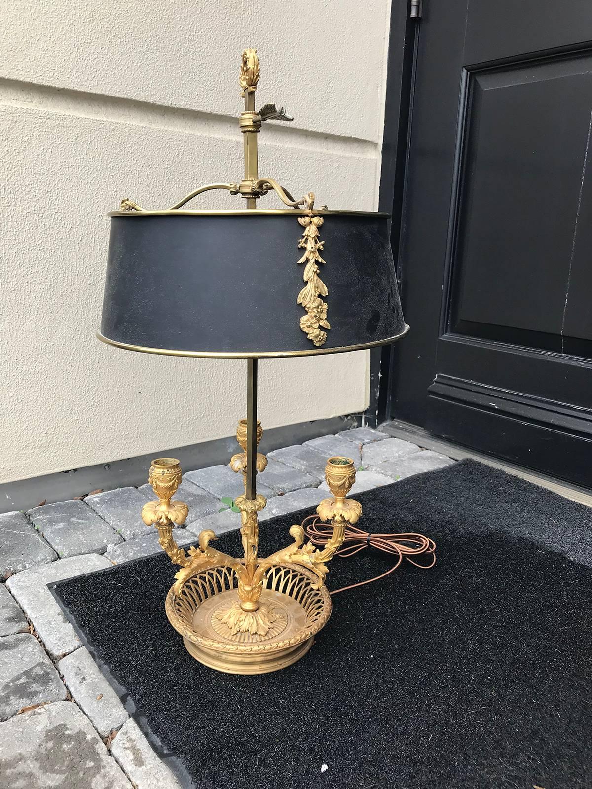 19th Century Louis XVI Style Gilt Bronze Three-Light Bouillote Lamp 6