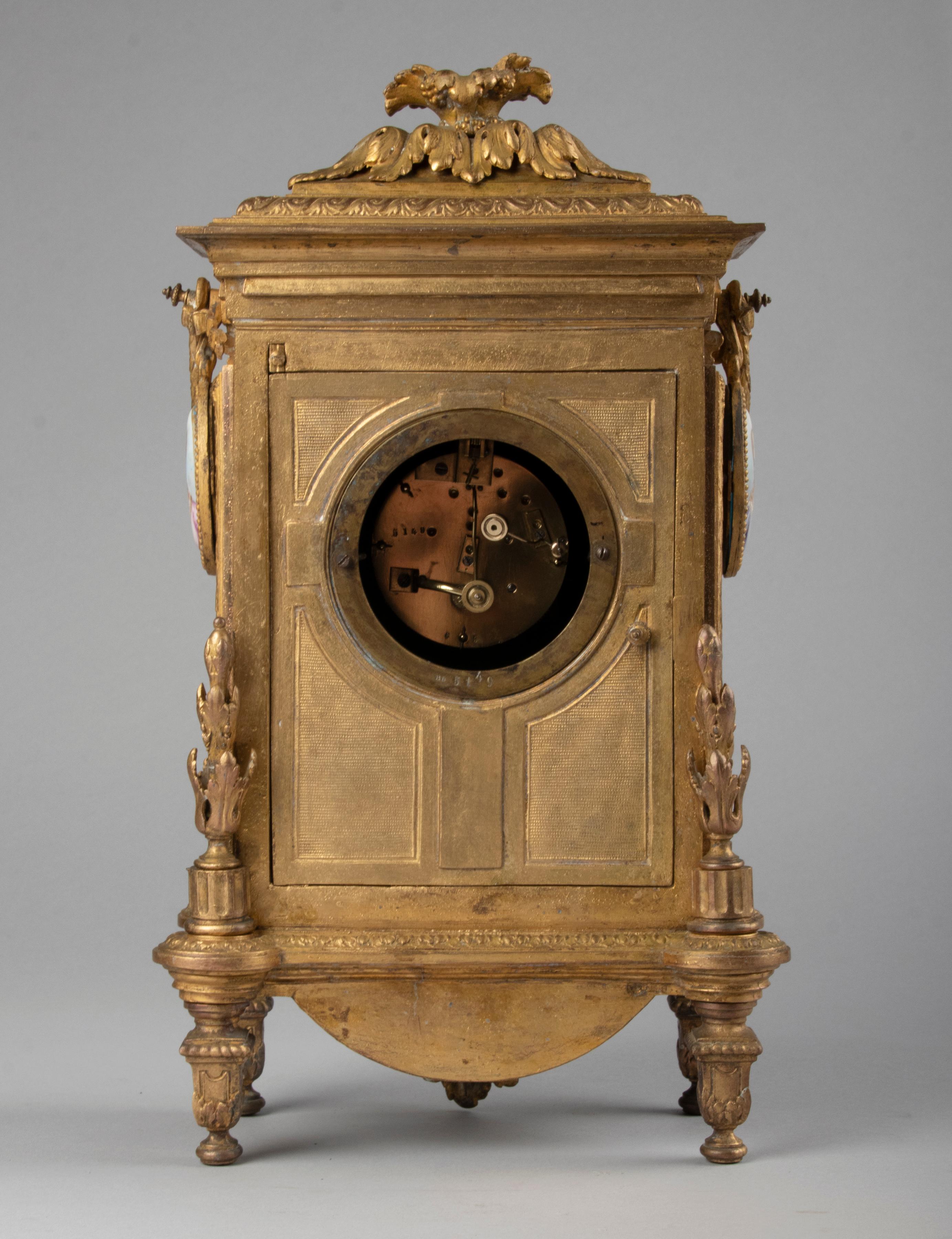 19th Century Louis XVI Style Gilt Spelter Sèvres Porcelain Mantel Clock 14