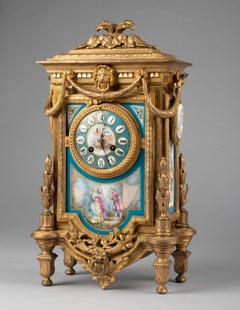 19th Century Louis XVI Style Gilt Spelter Sèvres Porcelain Mantel Clock