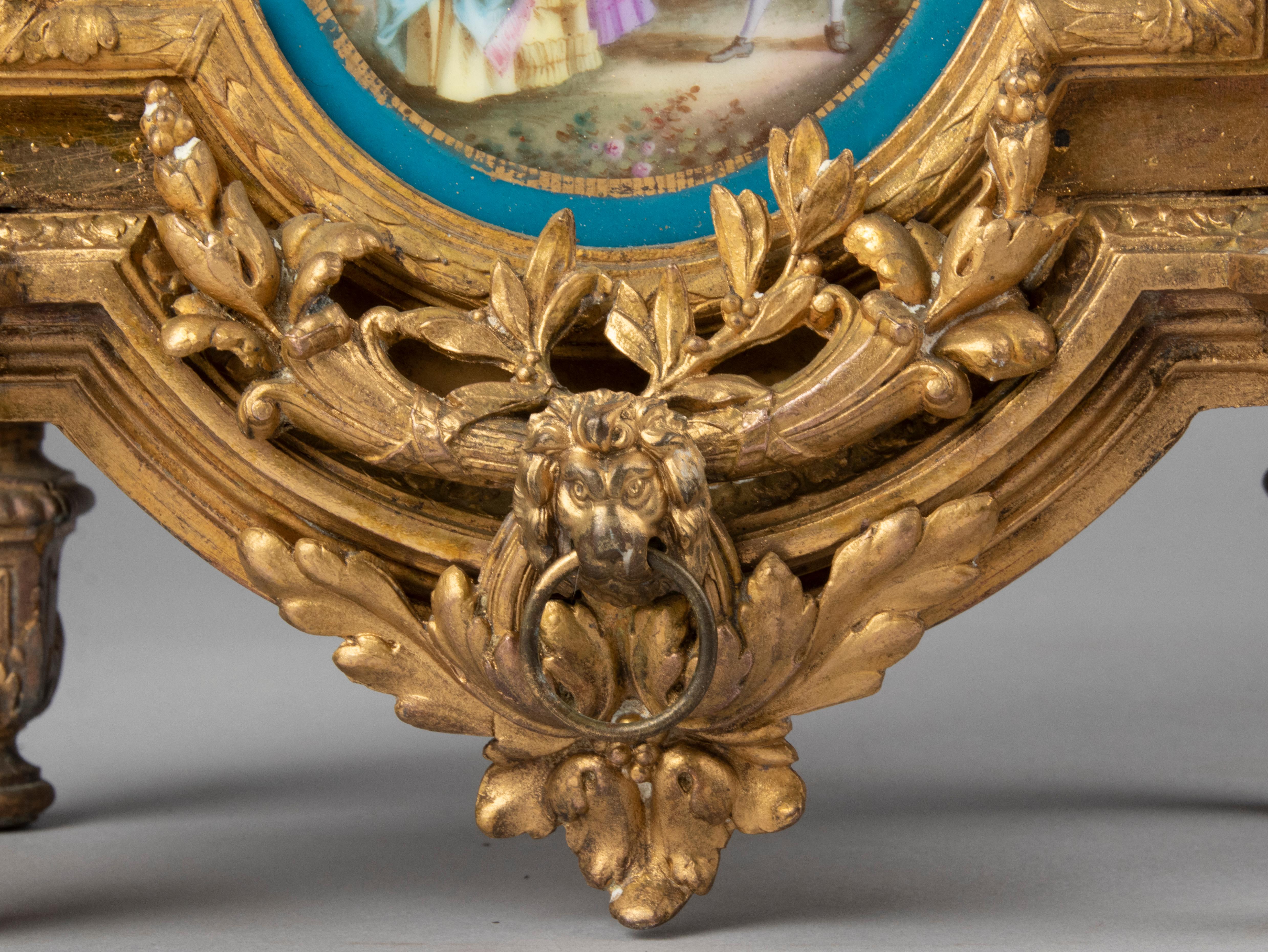 19th Century Louis XVI Style Gilt Spelter Sèvres Porcelain Mantel Clock 4