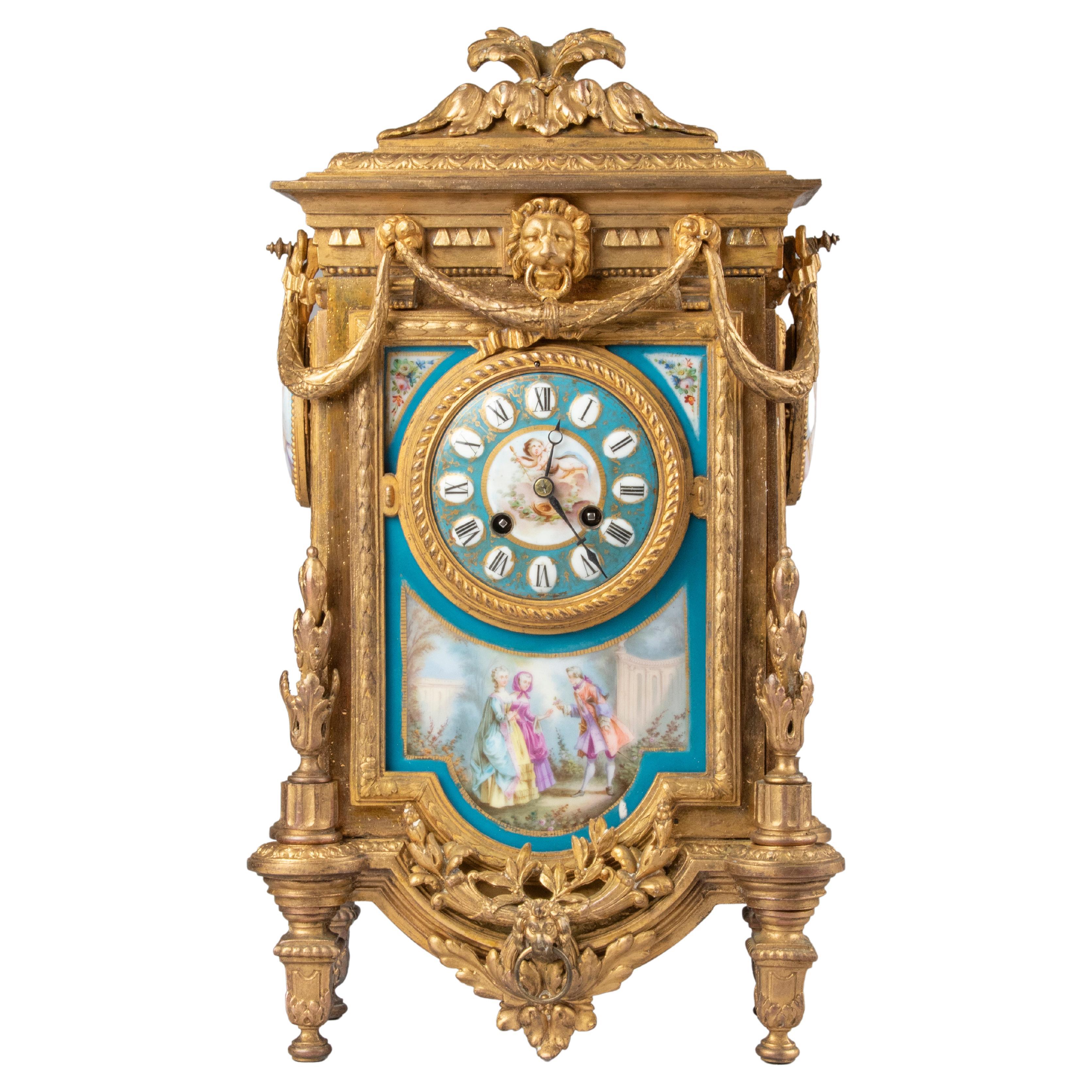 19th Century Louis XVI Style Gilt Spelter Sèvres Porcelain Mantel Clock