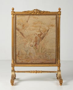 19th Century Louis XVI Style Gilt-Wood Fire Screen with Tapestry