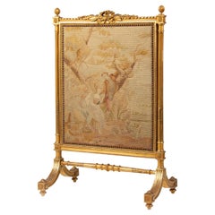 19th Century Louis XVI Style Gilt-Wood Fire Screen with Tapestry