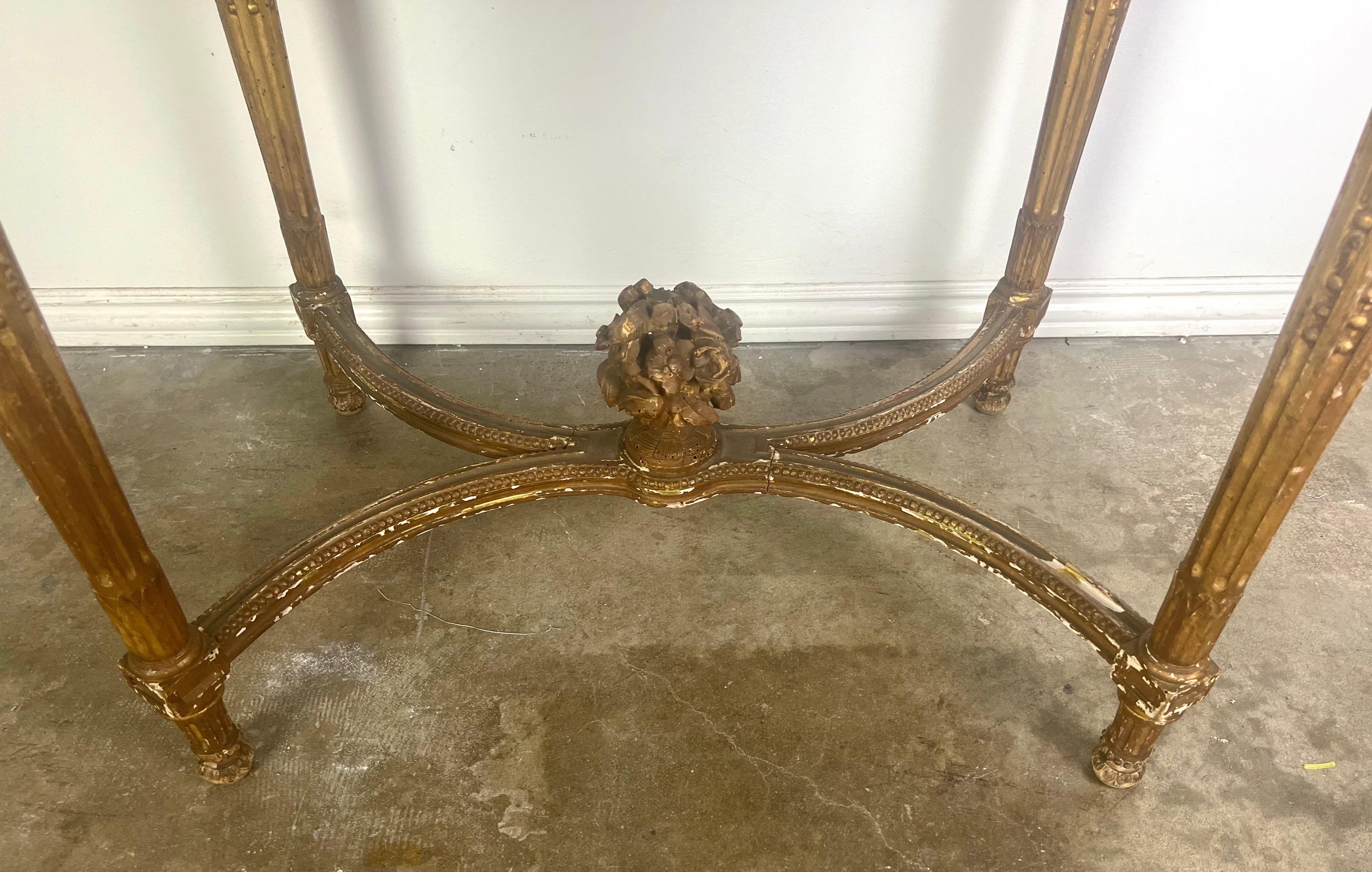 19th Century Louis XVI Style Gilt Wood Table w/ Marble Top For Sale 6