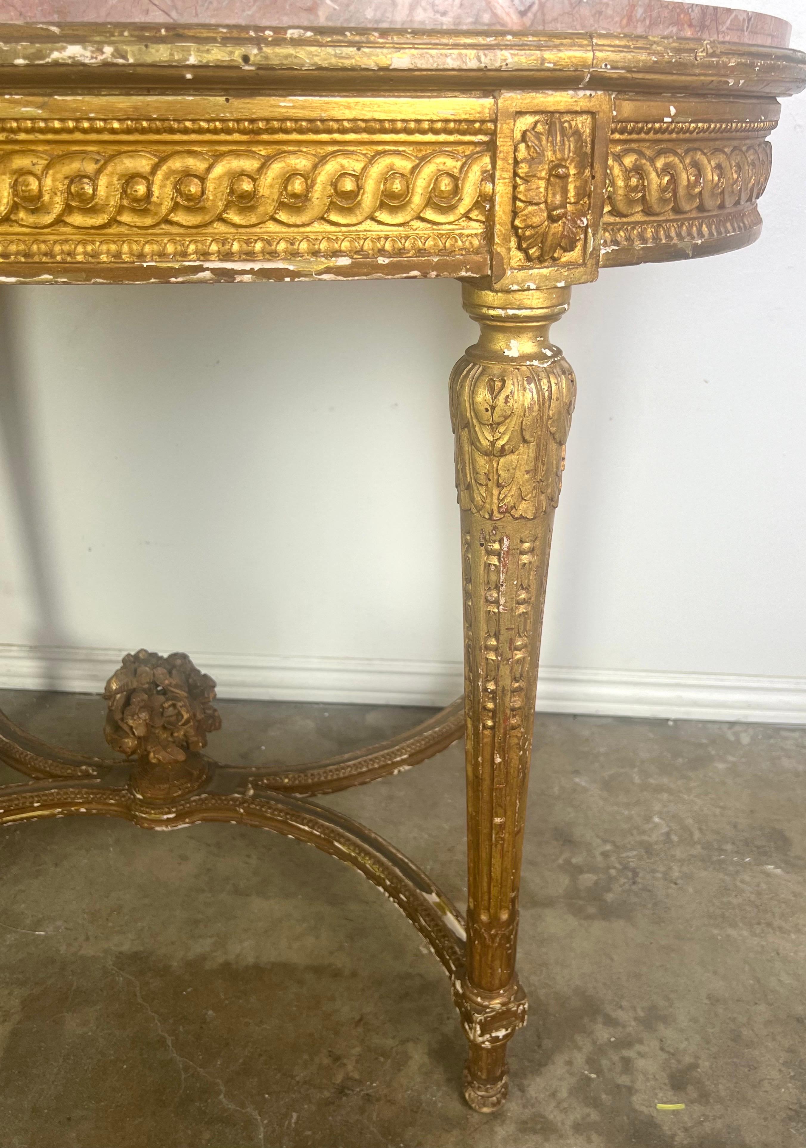 19th Century Louis XVI Style Gilt Wood Table w/ Marble Top For Sale 8