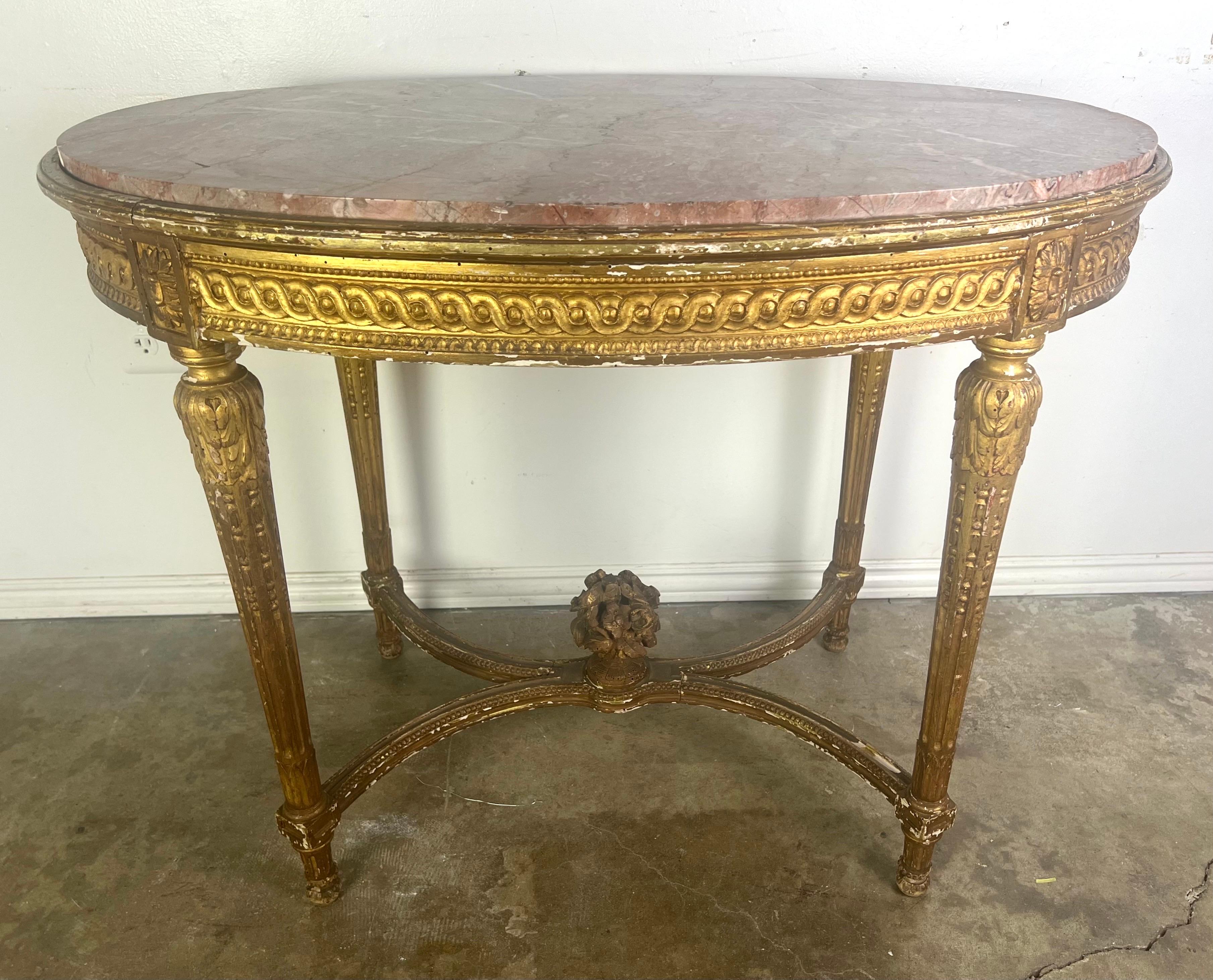 19th Century Louis XVI Style Gilt Wood Table w/ Marble Top For Sale 9
