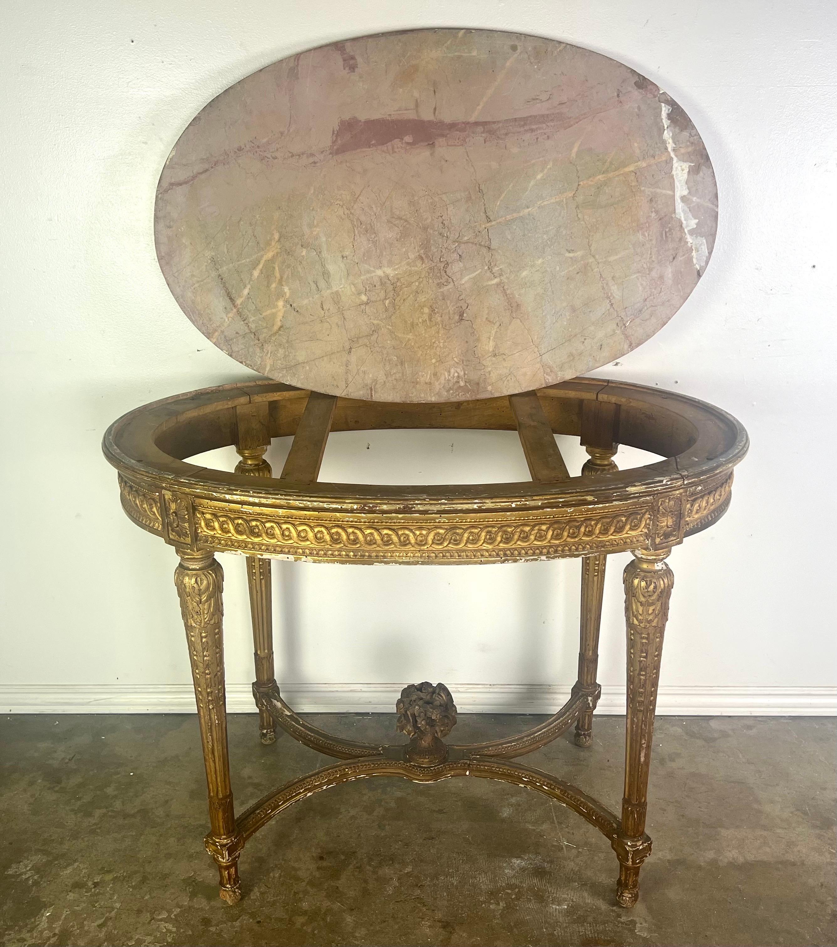 19th Century Louis XVI Style Gilt Wood Table w/ Marble Top For Sale 10