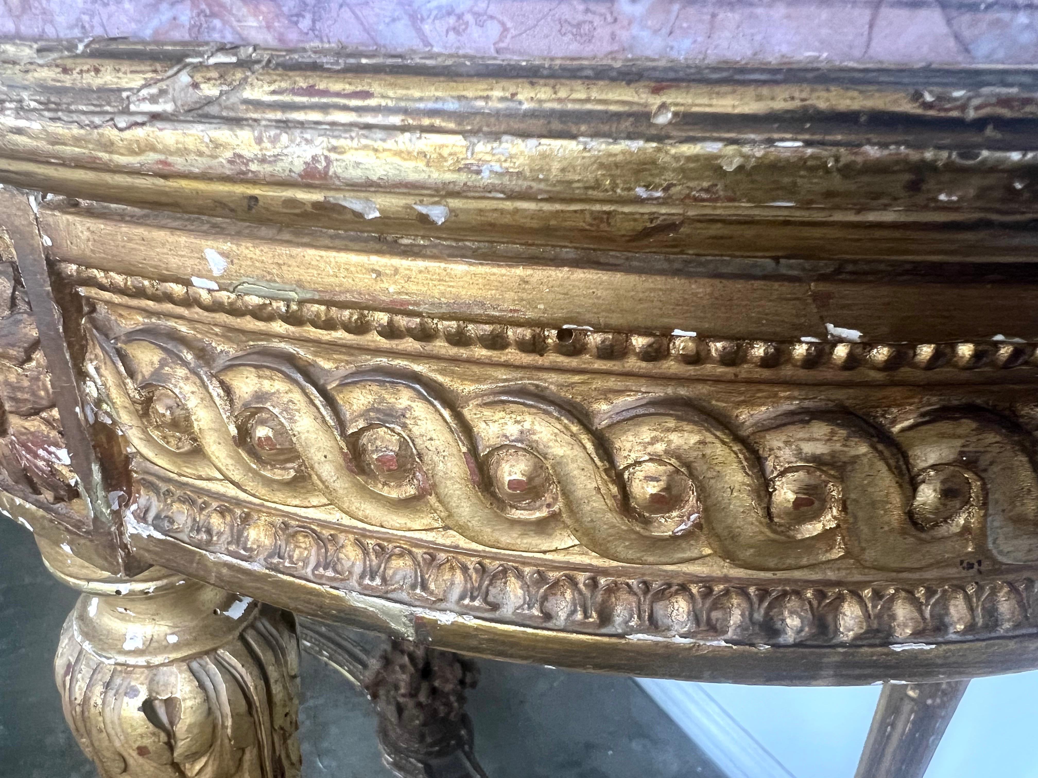 19th Century Louis XVI Style Gilt Wood Table w/ Marble Top For Sale 3