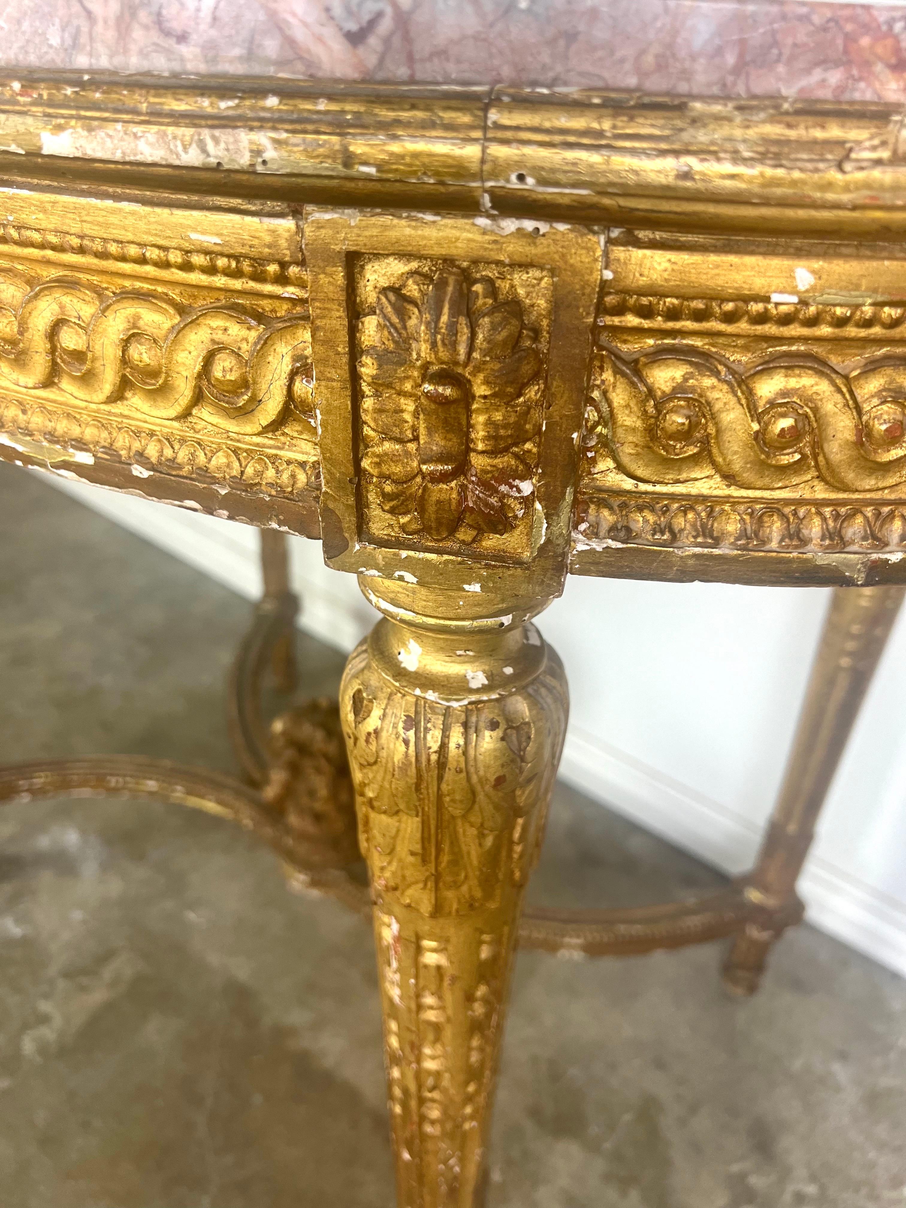 19th Century Louis XVI Style Gilt Wood Table w/ Marble Top For Sale 4