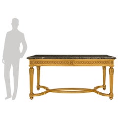 19th Century Louis XVI Style Giltwood and Vert Antique Marble Center Table