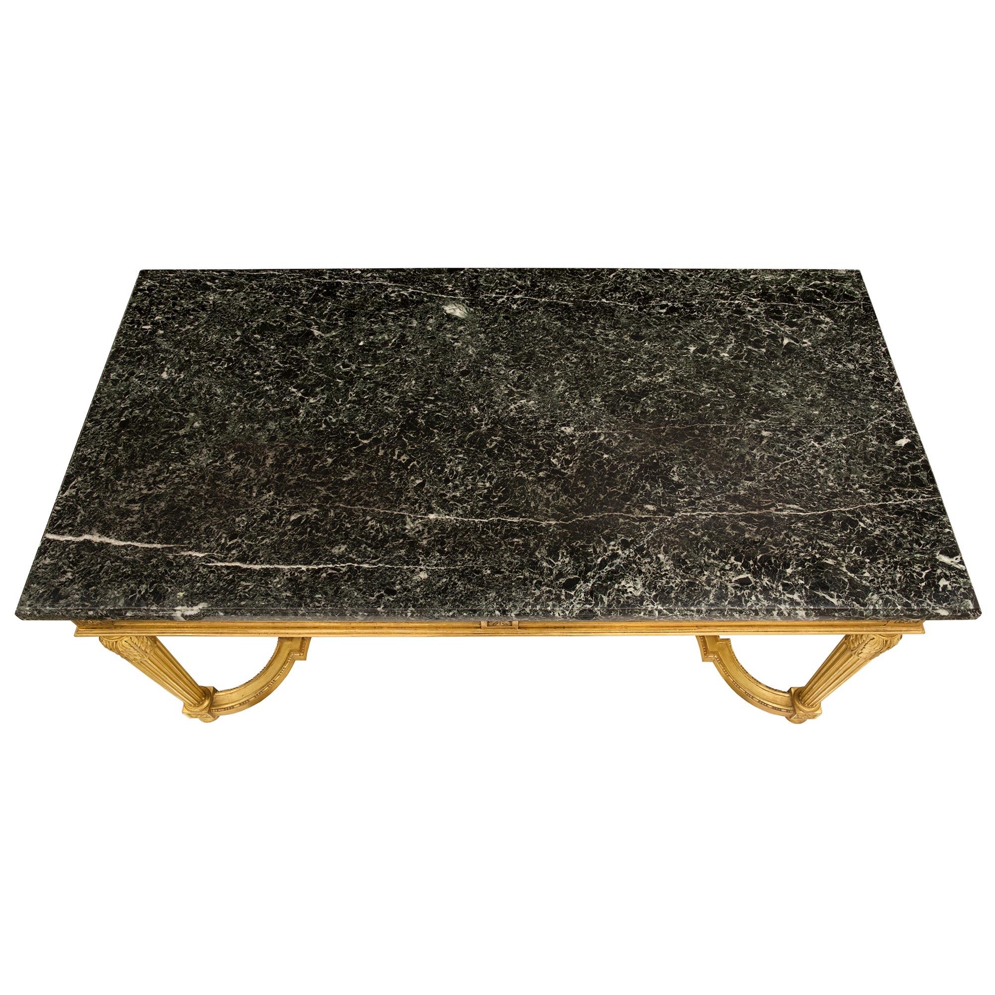 French 19th Century Louis XVI Style Giltwood and Vert Antique Marble Center Table For Sale