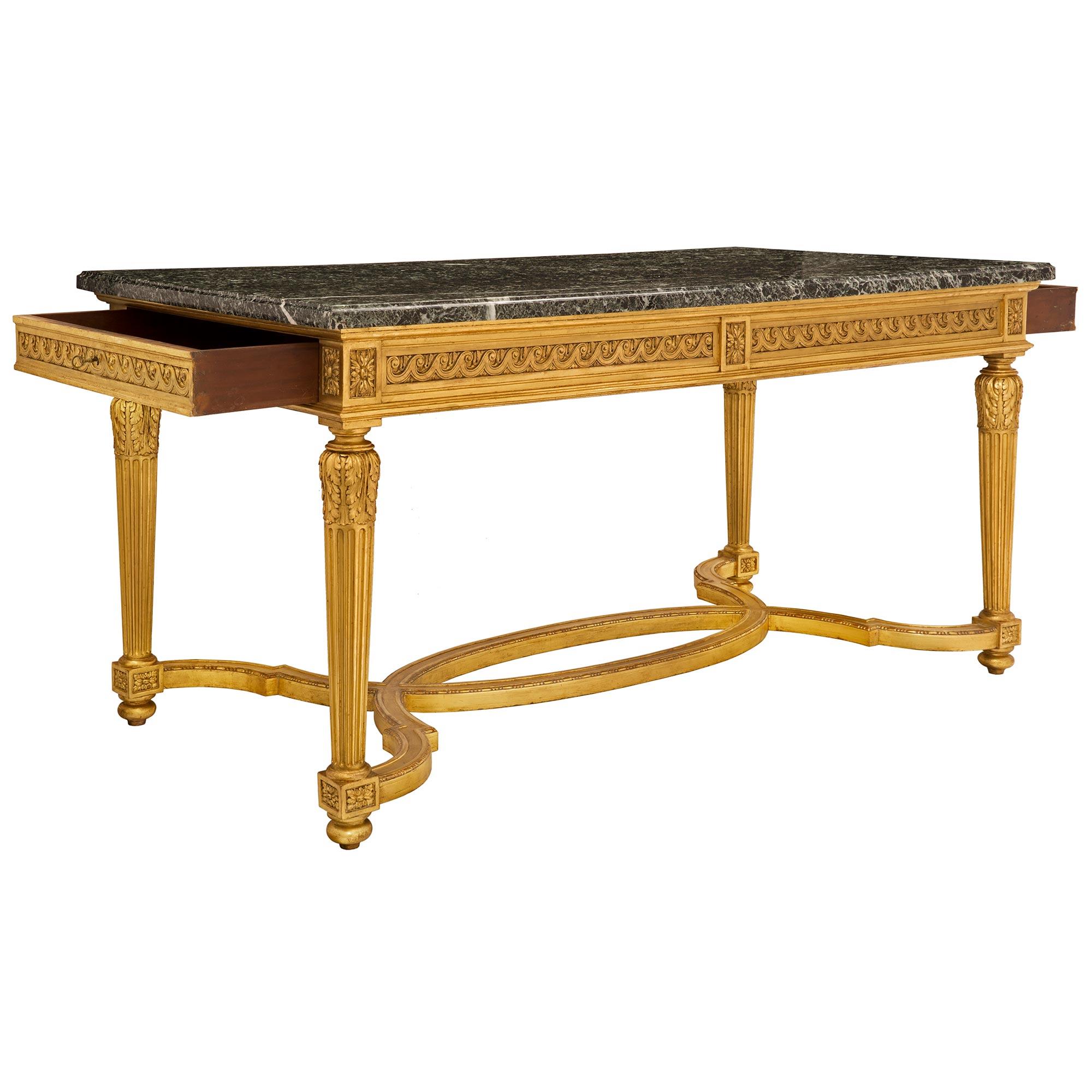 19th Century Louis XVI Style Giltwood and Vert Antique Marble Center Table For Sale 1