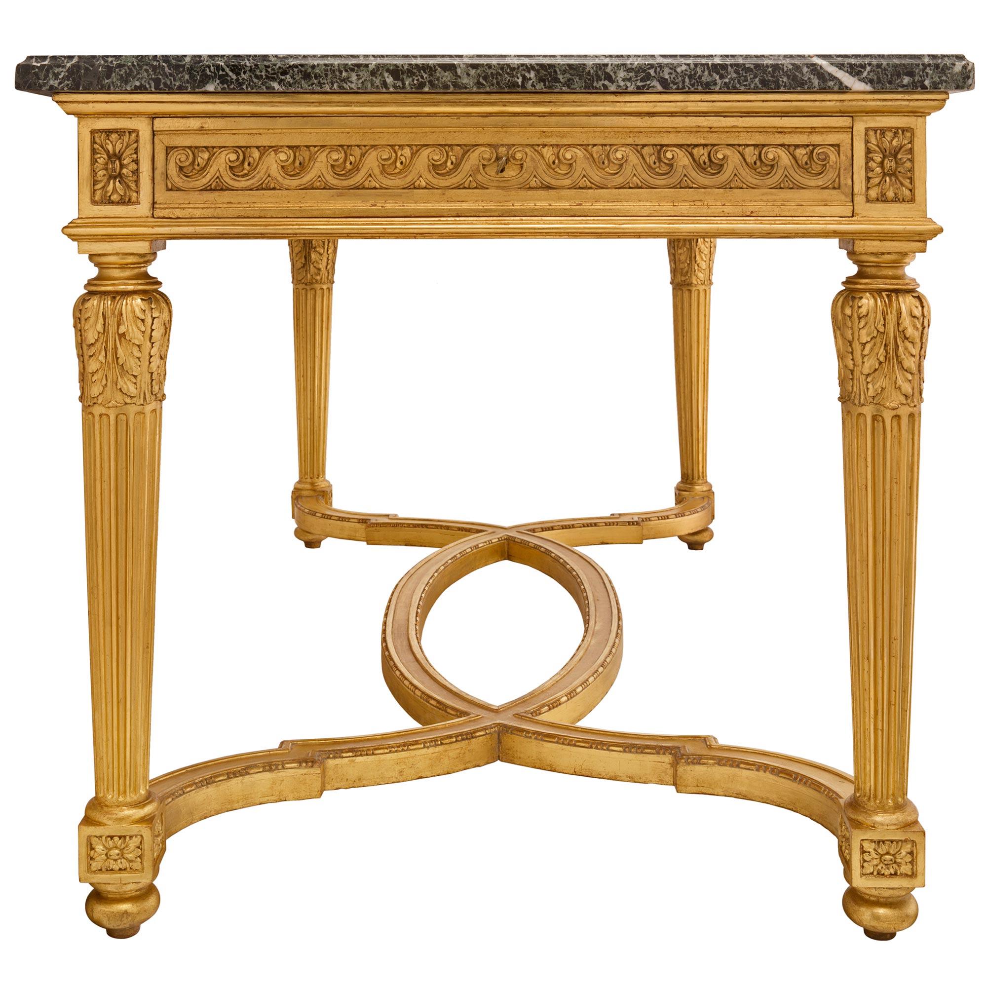19th Century Louis XVI Style Giltwood and Vert Antique Marble Center Table For Sale 2