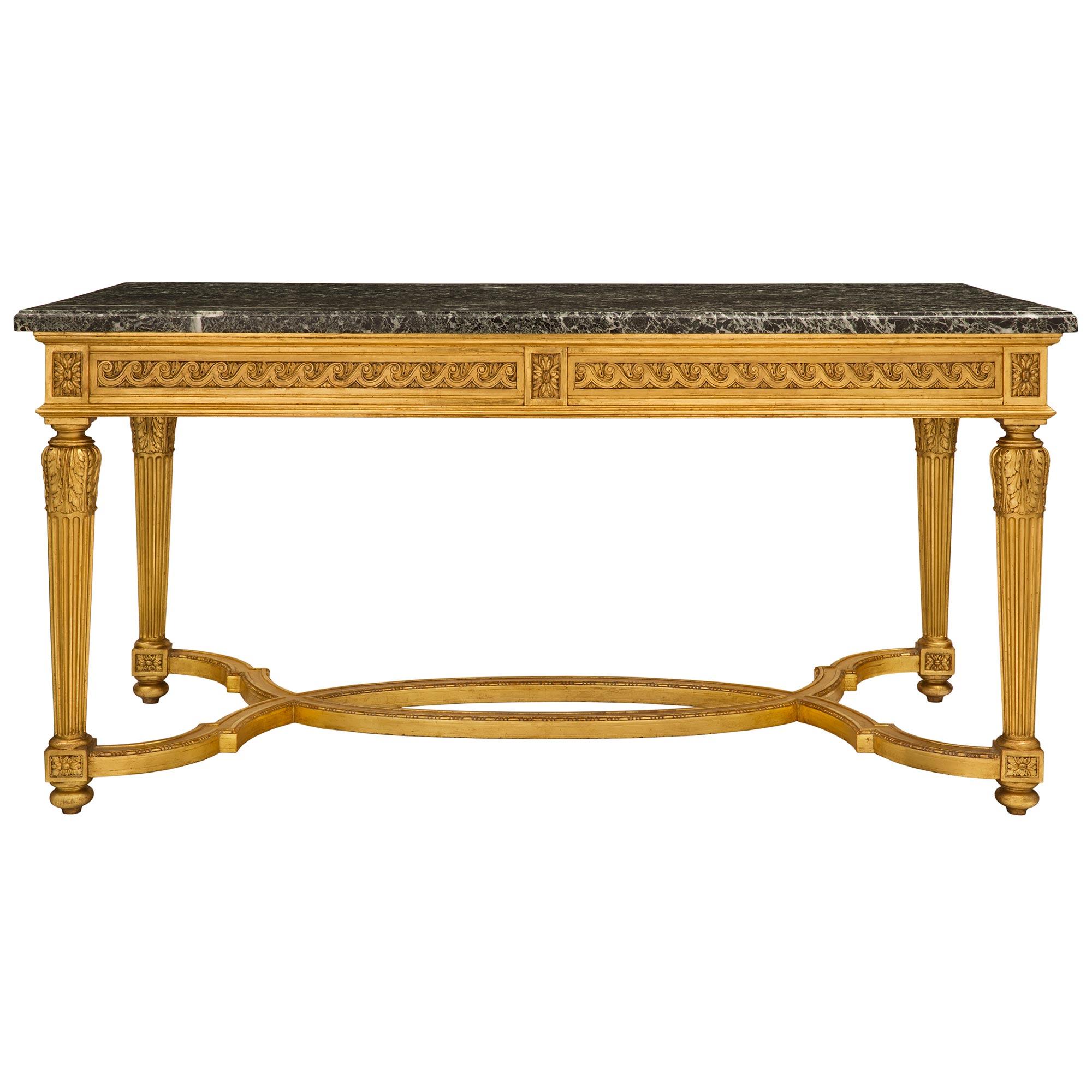 19th Century Louis XVI Style Giltwood and Vert Antique Marble Center Table For Sale