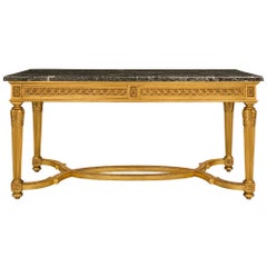 19th Century Louis XVI Style Giltwood and Vert Antique Marble Center Table