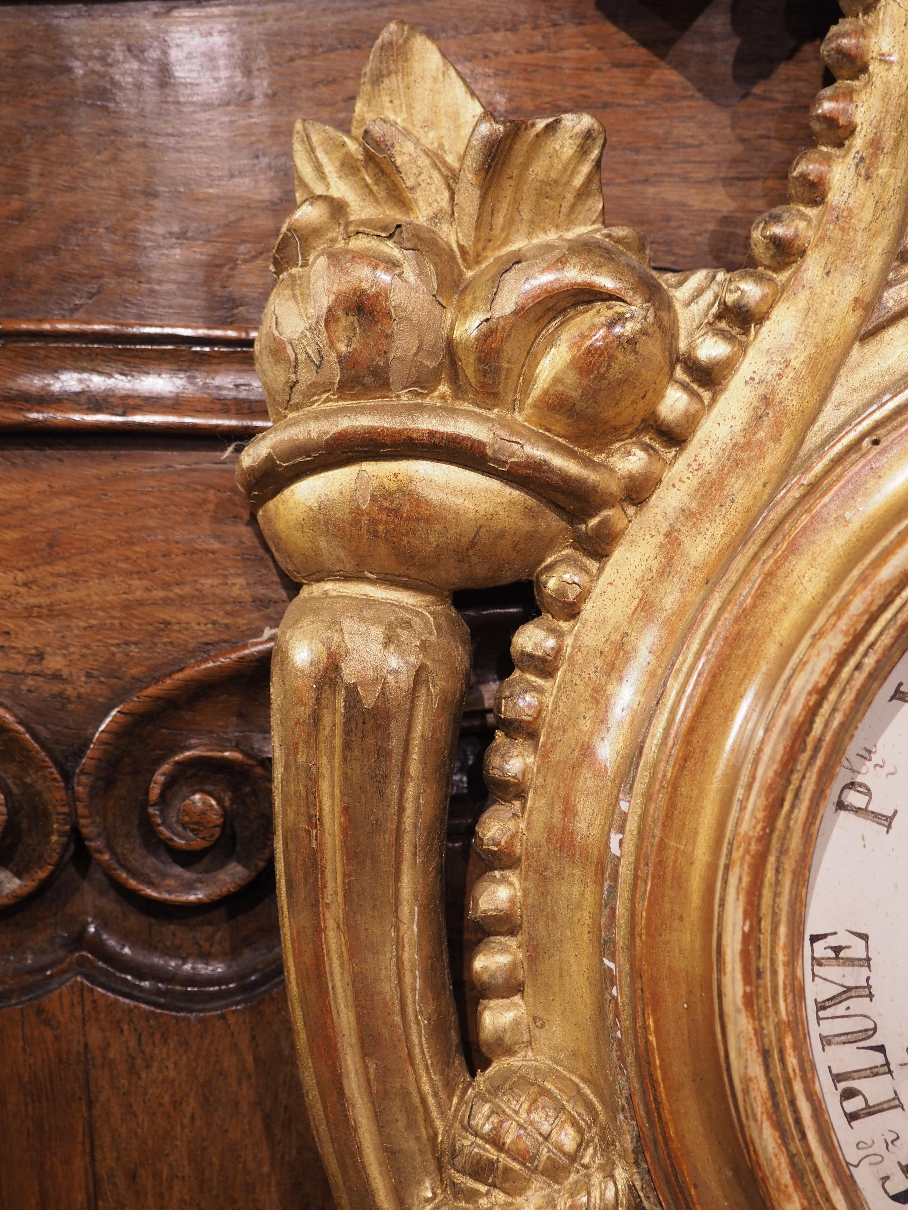 Baromètre et Cartel en bois doré de style Louis XVI du XIXe siècle, vers 1875 en vente 5