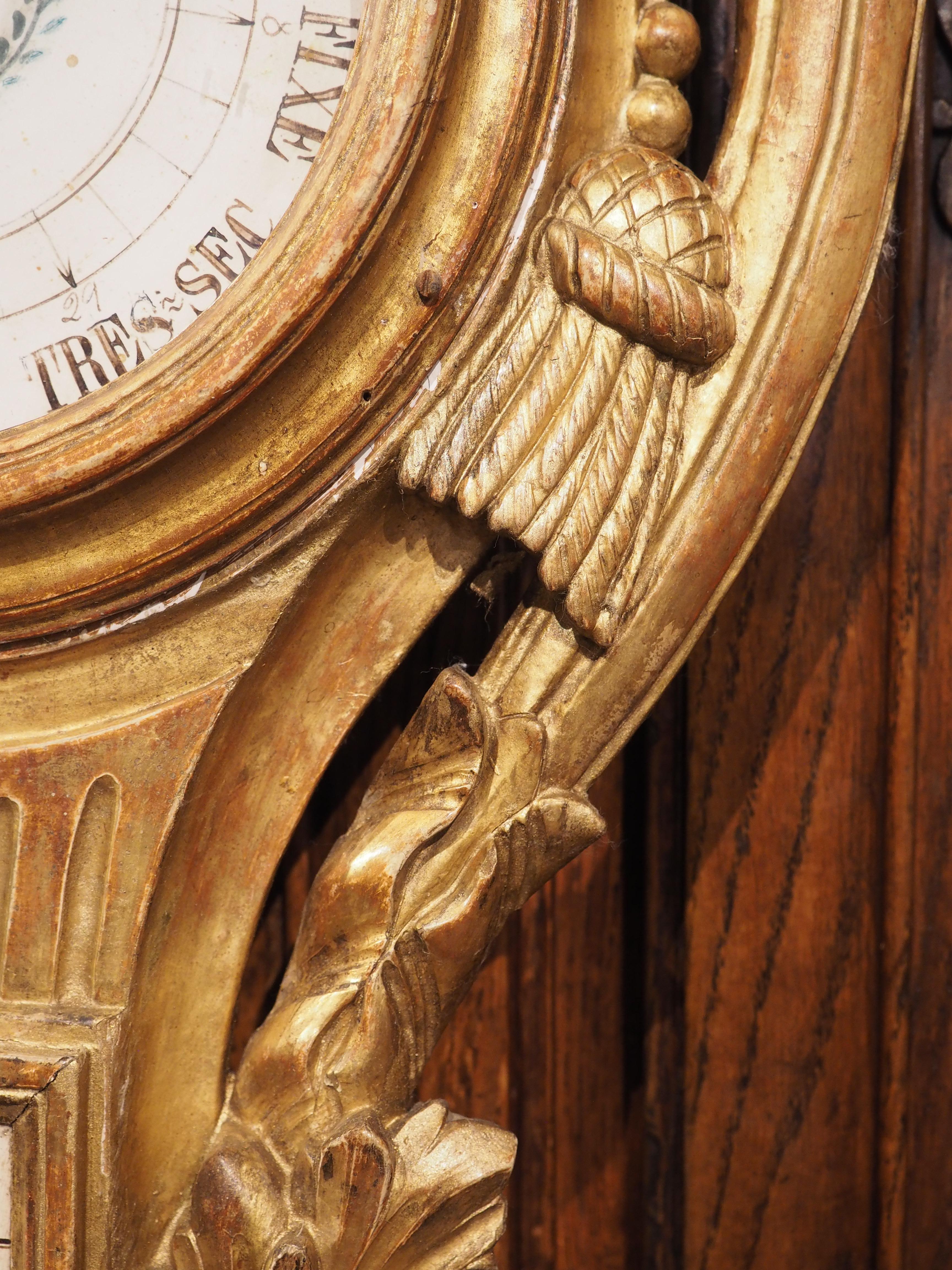Baromètre et Cartel en bois doré de style Louis XVI du XIXe siècle, vers 1875 en vente 6