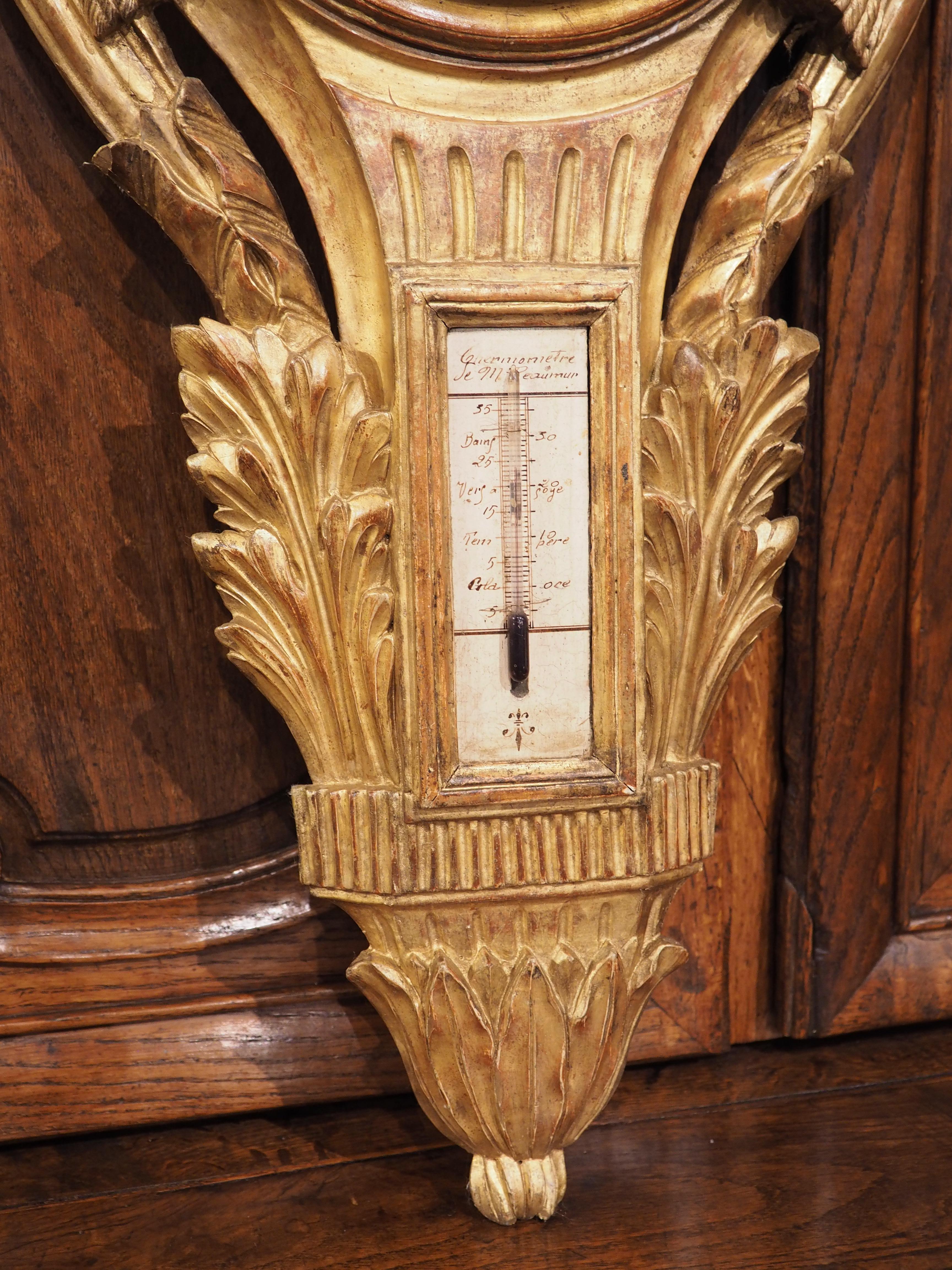 Baromètre et Cartel en bois doré de style Louis XVI du XIXe siècle, vers 1875 en vente 1