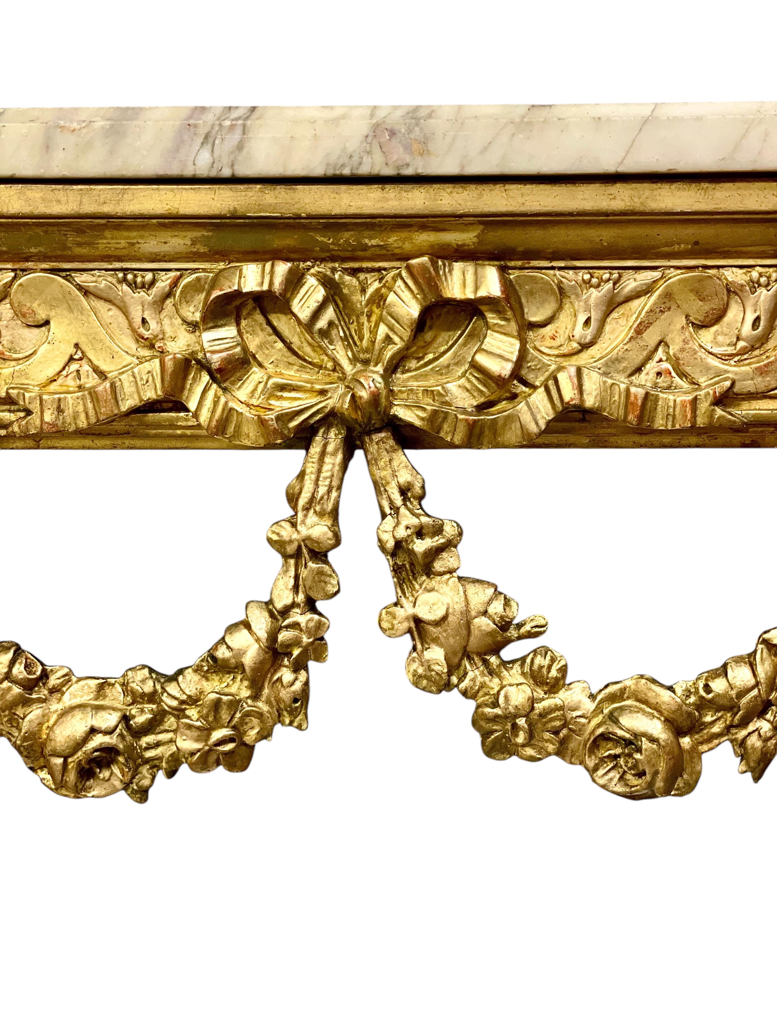 19th Century Louis XVI Style Giltwood and Marble Top Console For Sale 7