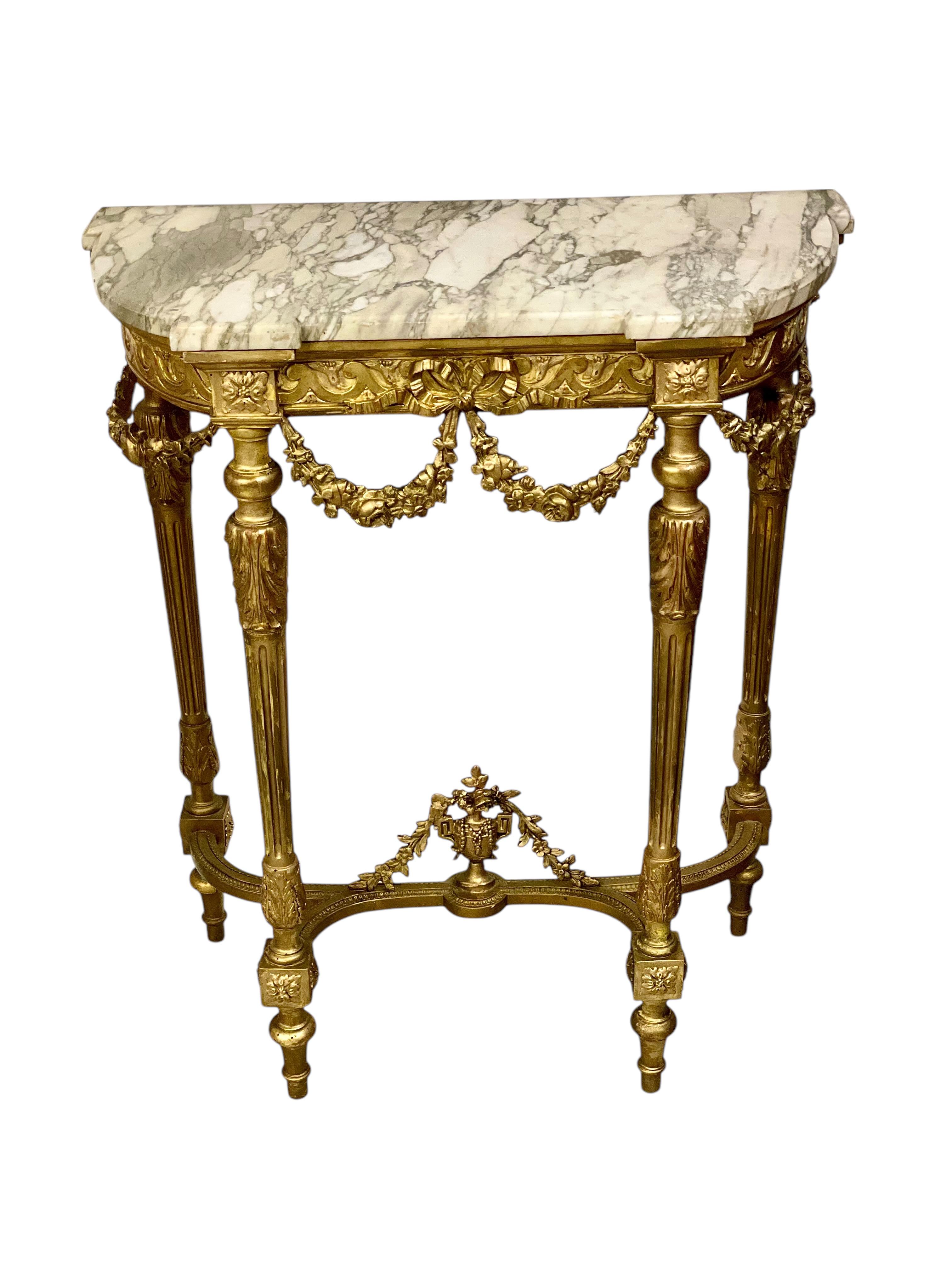 19th Century Louis XVI Style Giltwood and Marble Top Console For Sale 8