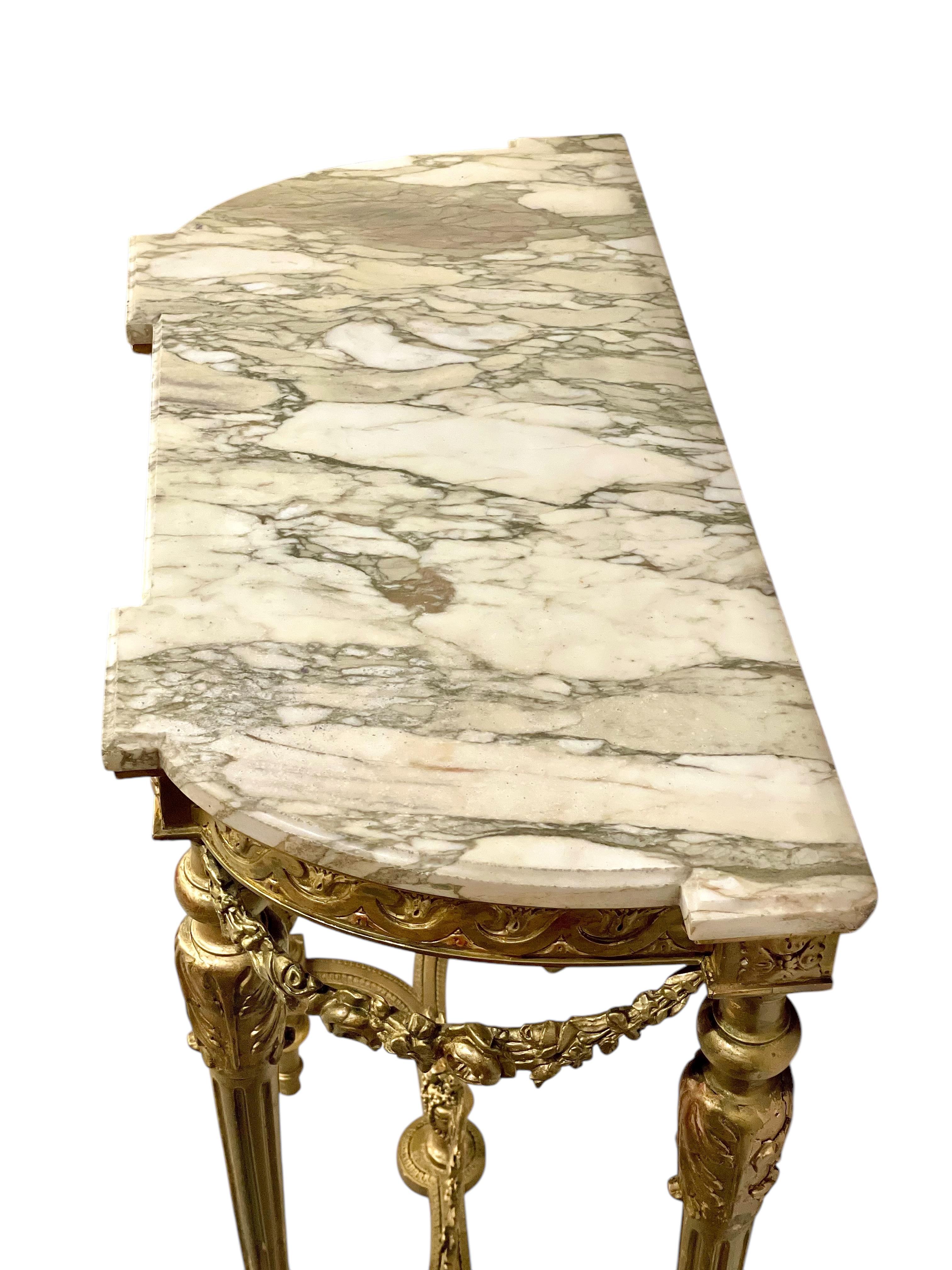 19th Century Louis XVI Style Giltwood and Marble Top Console For Sale 9