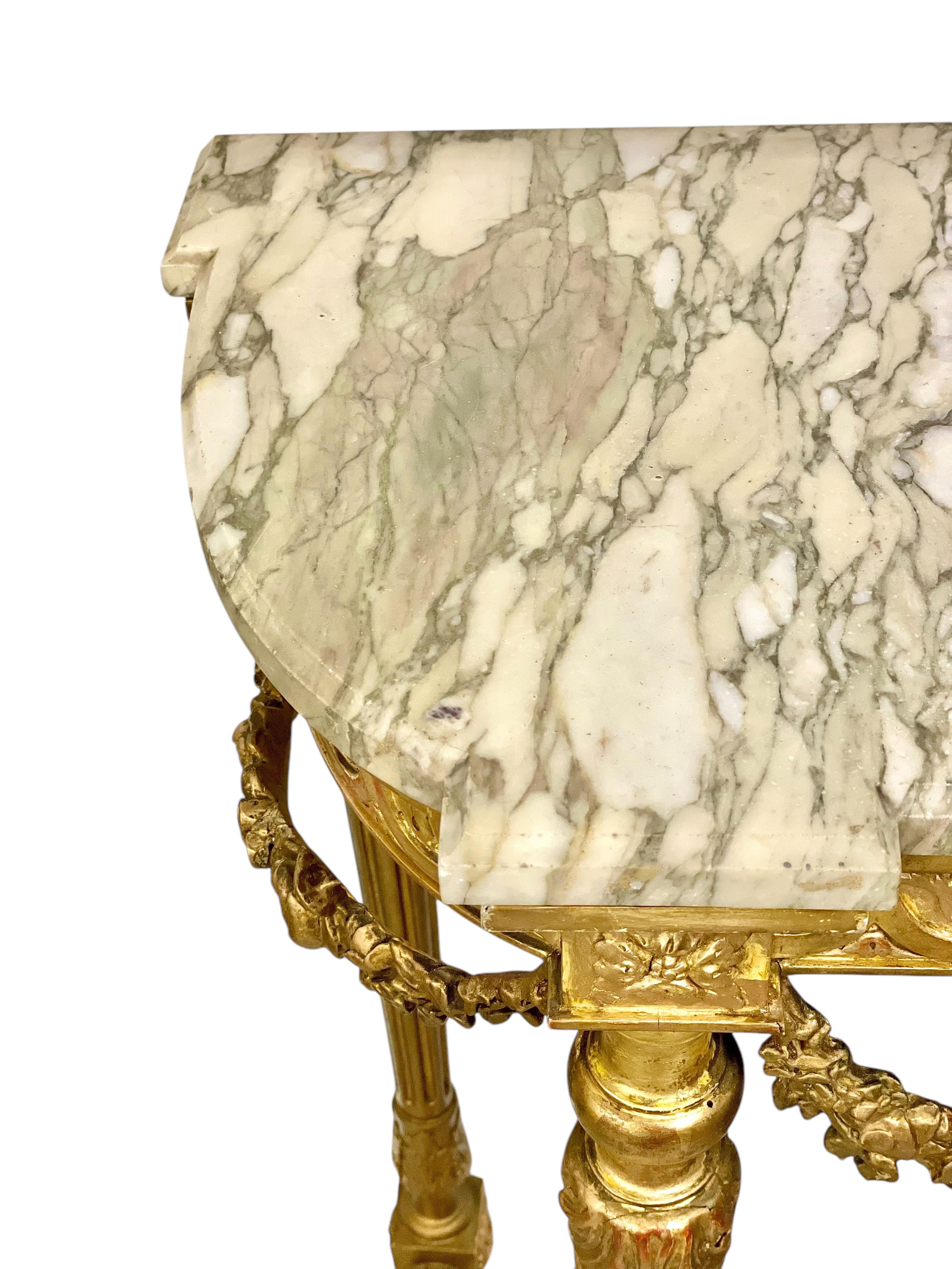 19th Century Louis XVI Style Giltwood and Marble Top Console For Sale 10