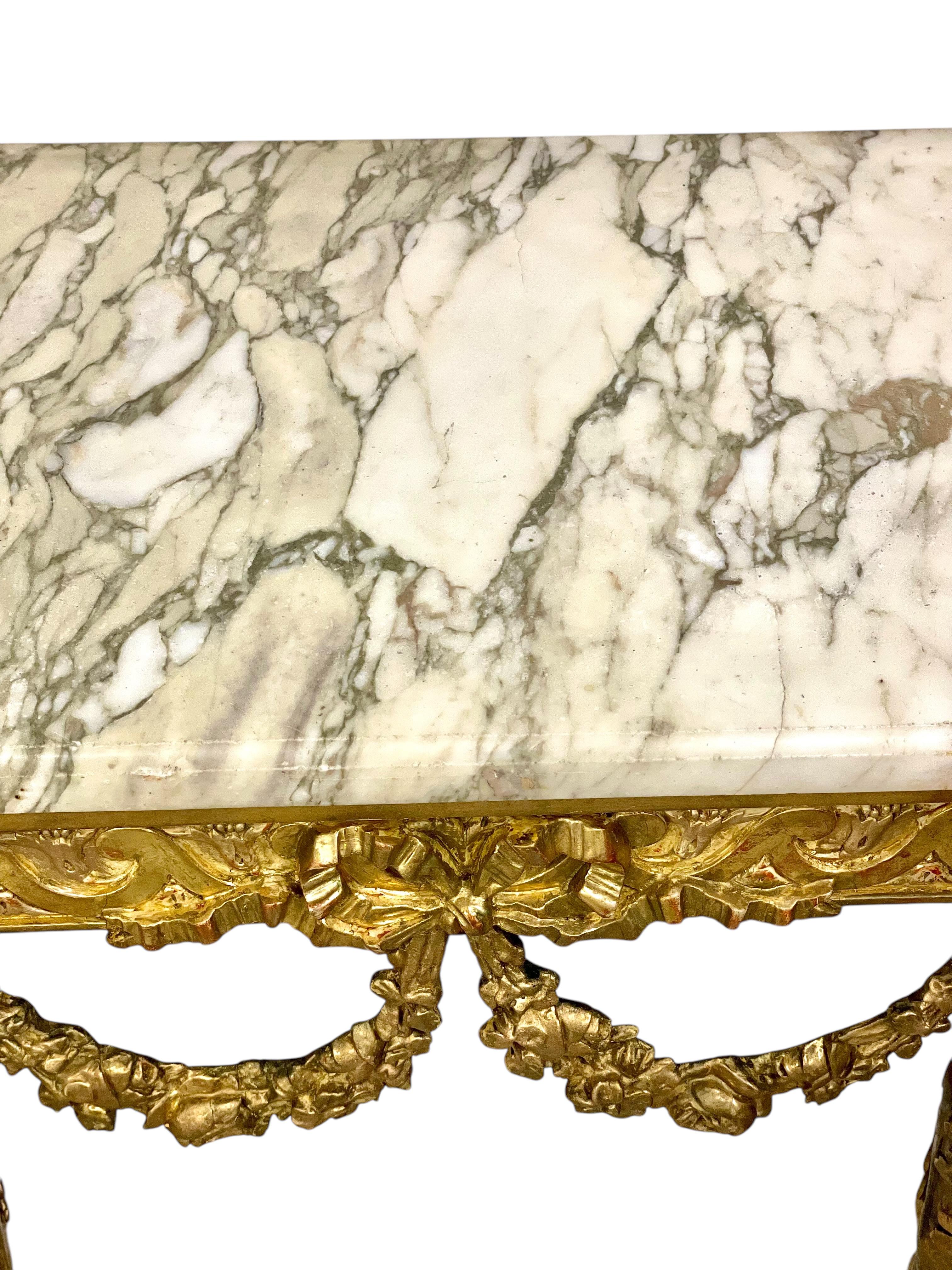 19th Century Louis XVI Style Giltwood and Marble Top Console For Sale 11