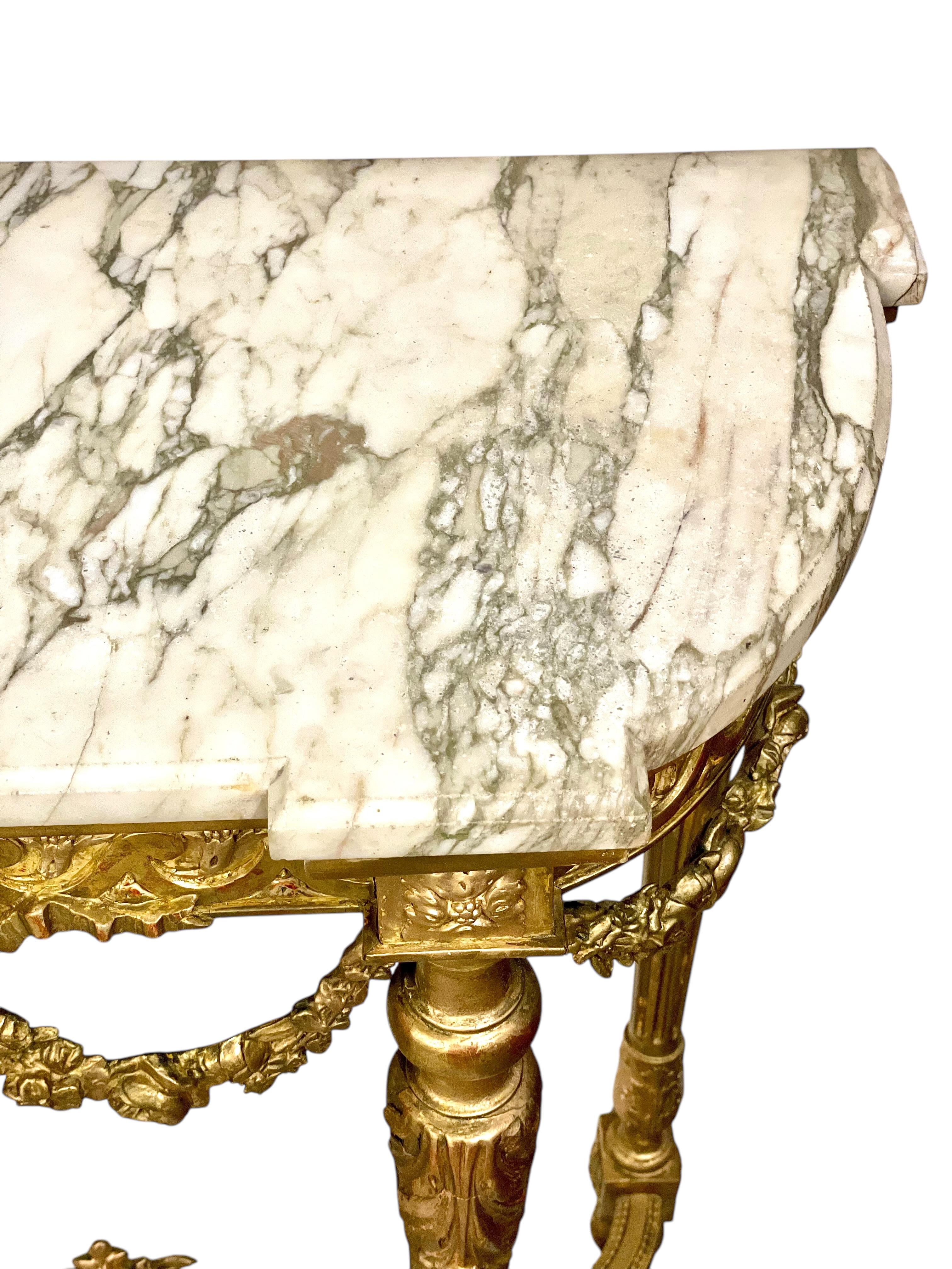 19th Century Louis XVI Style Giltwood and Marble Top Console For Sale 12